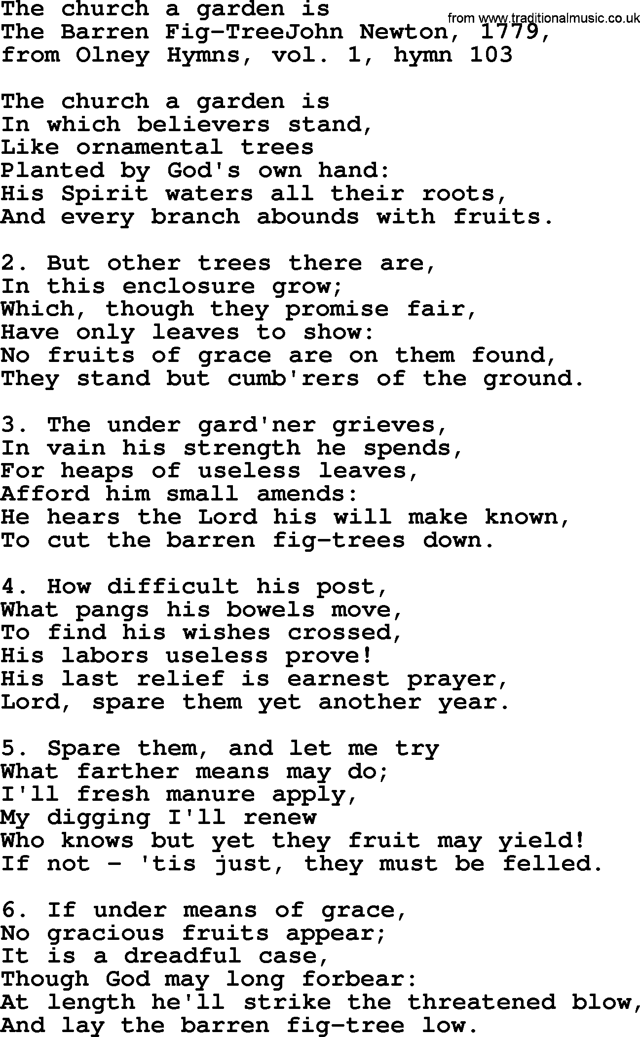 John Newton hymn: The Church A Garden Is, lyrics