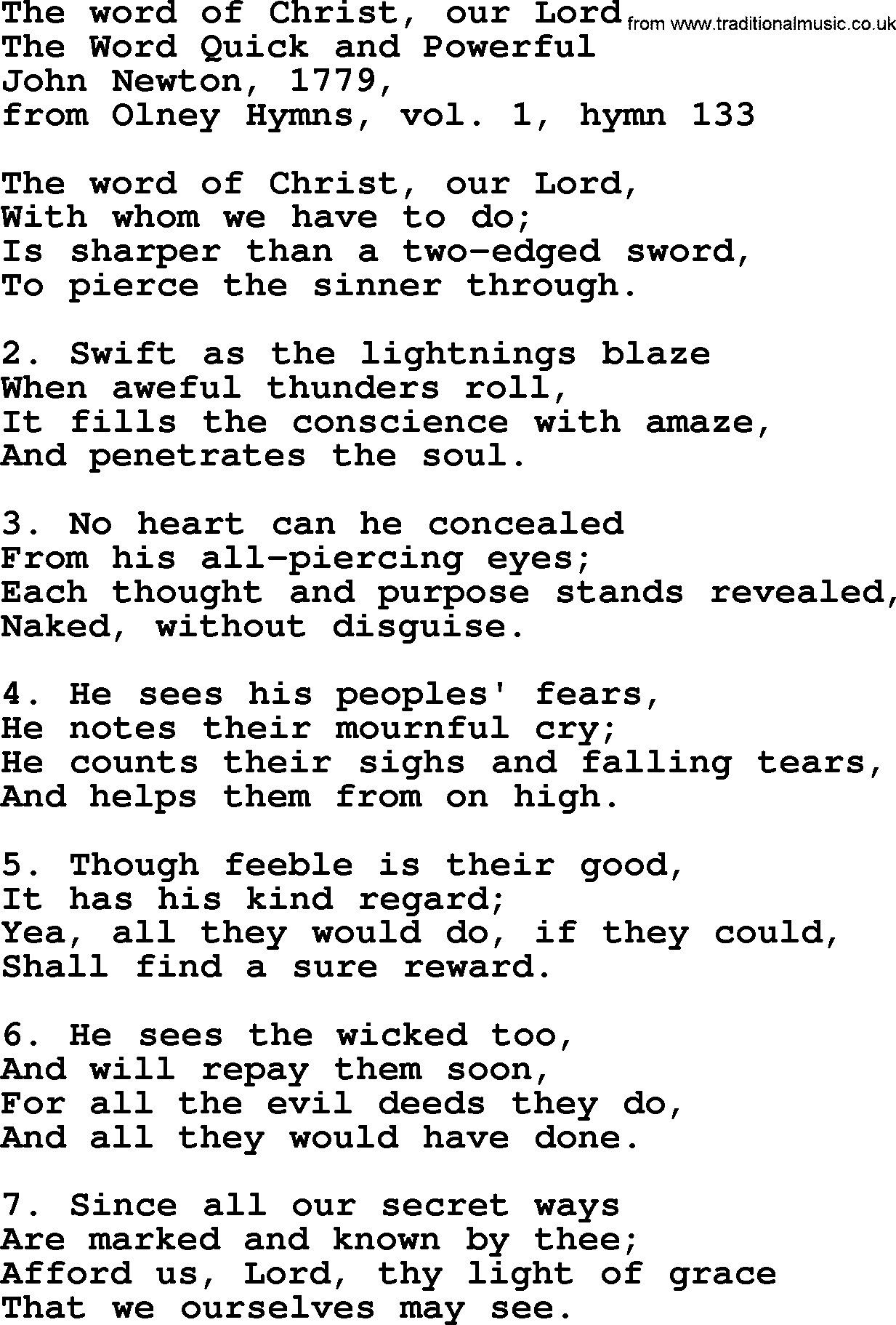 John Newton hymn: The Word Of Christ, Our Lord, lyrics