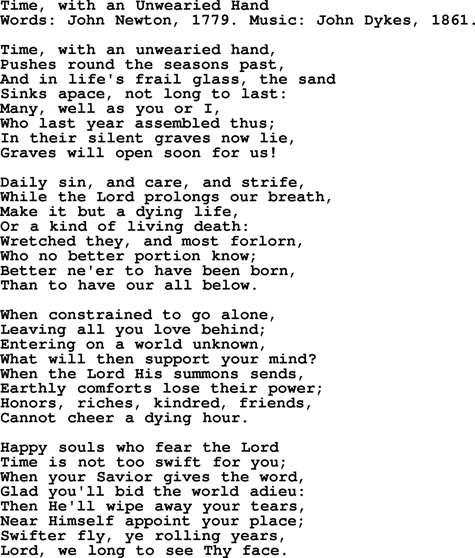 John Newton hymn: Time, With An Unwearied Hand, lyrics
