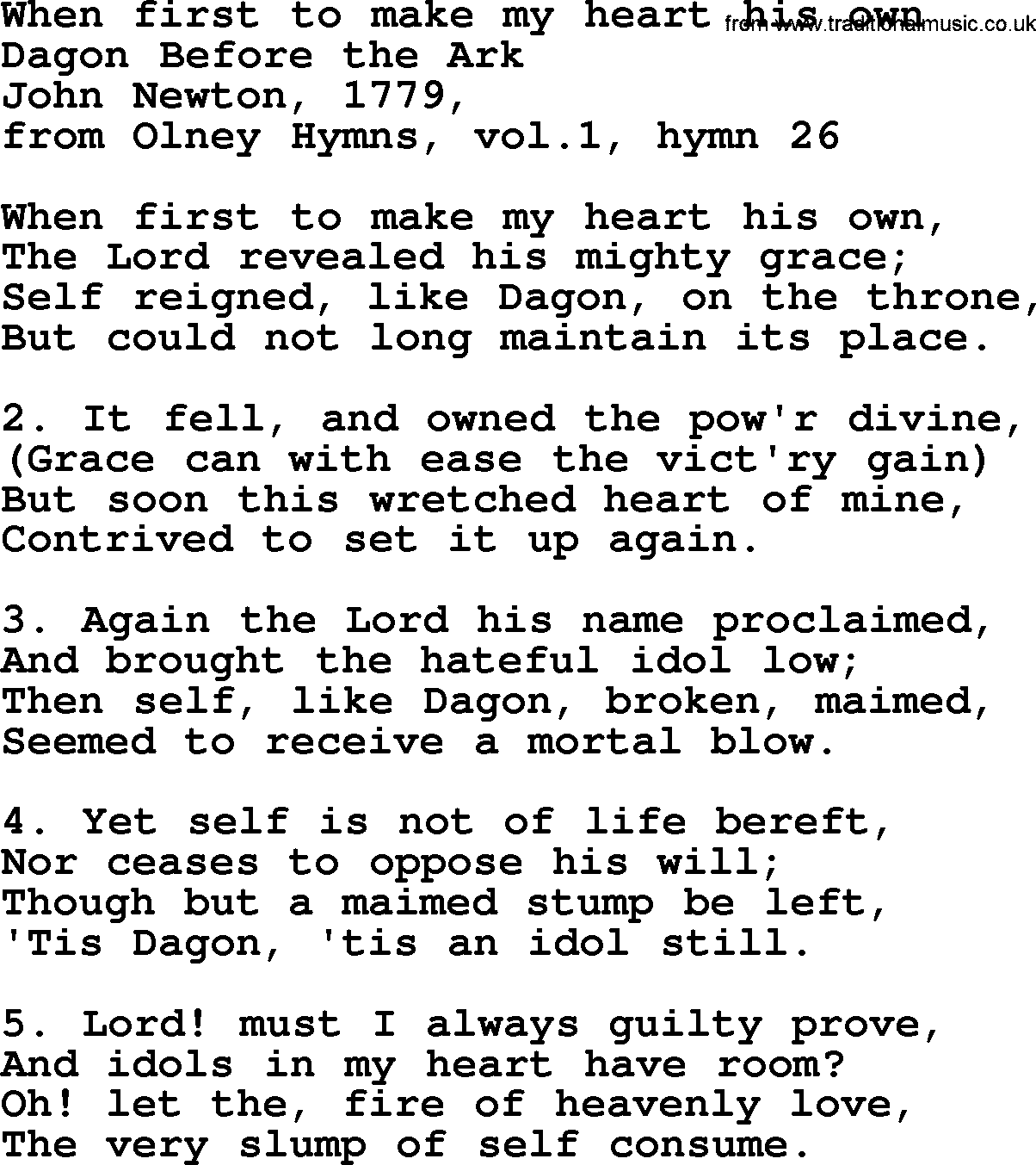 John Newton hymn: When First To Make My Heart His Own, lyrics