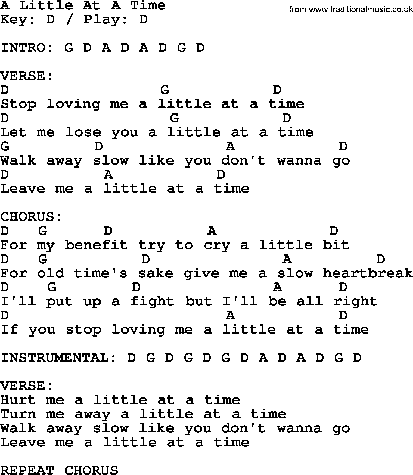 Johnny Cash song A Little At A Time, lyrics and chords