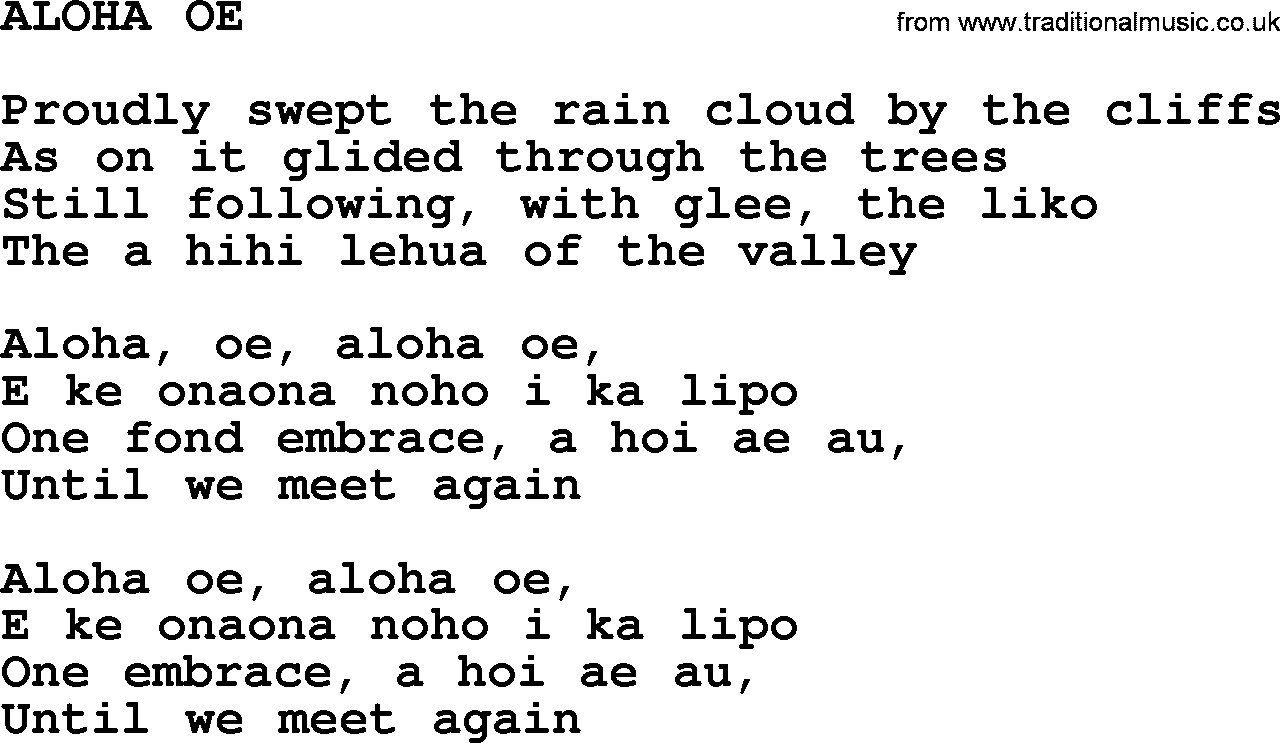 Johnny Cash song Aloha Oe.txt lyrics