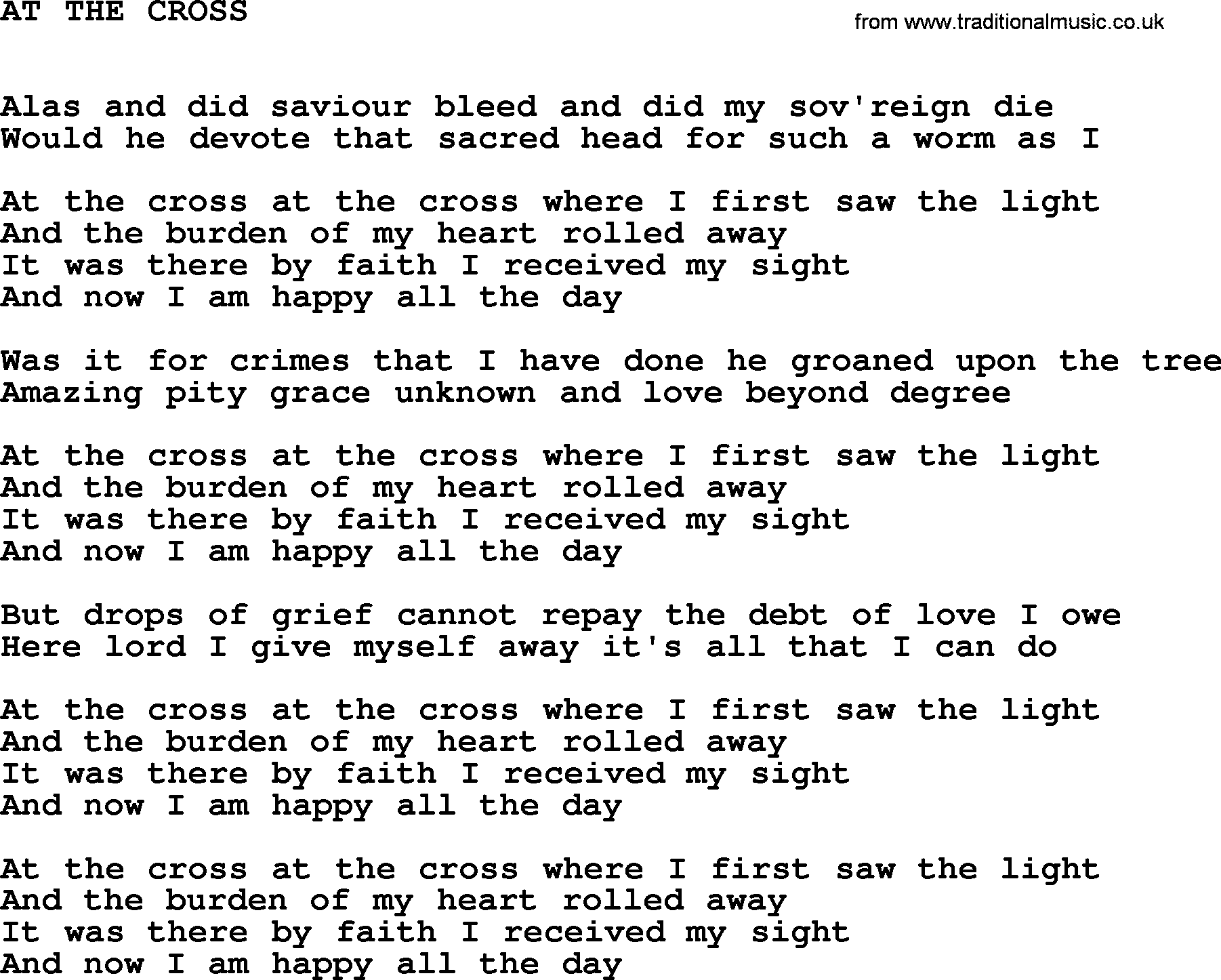 Johnny Cash song At The Cross.txt lyrics