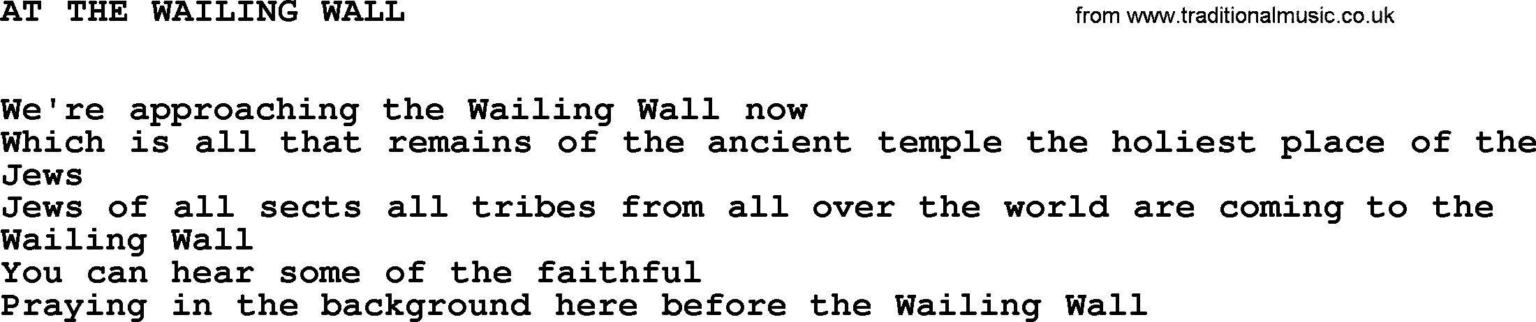 Johnny Cash song At The Wailing Wall.txt lyrics
