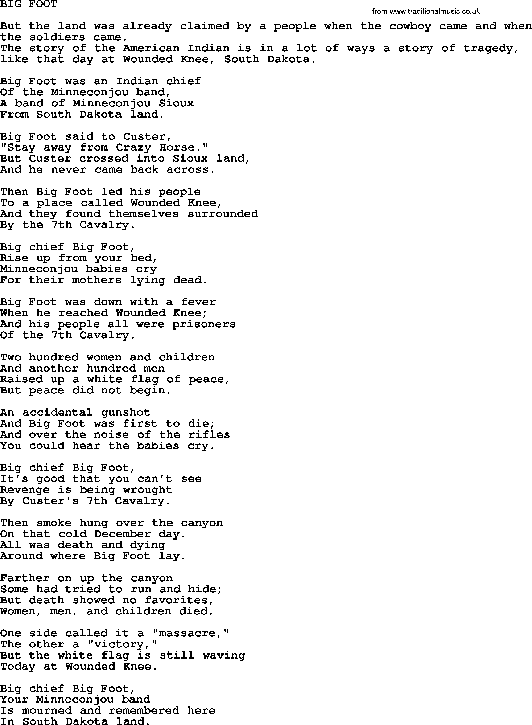 Johnny Cash song Big Foot.txt lyrics