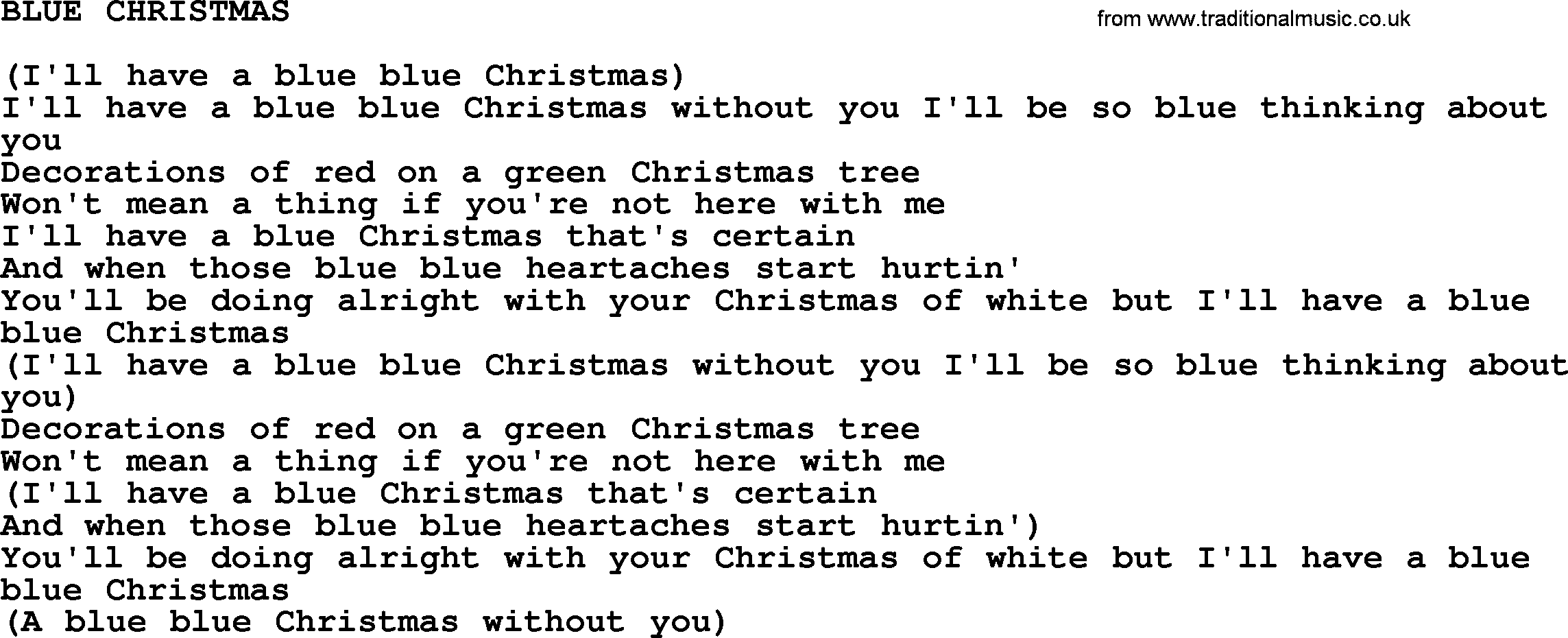 Johnny Cash song Blue Christmas.txt lyrics