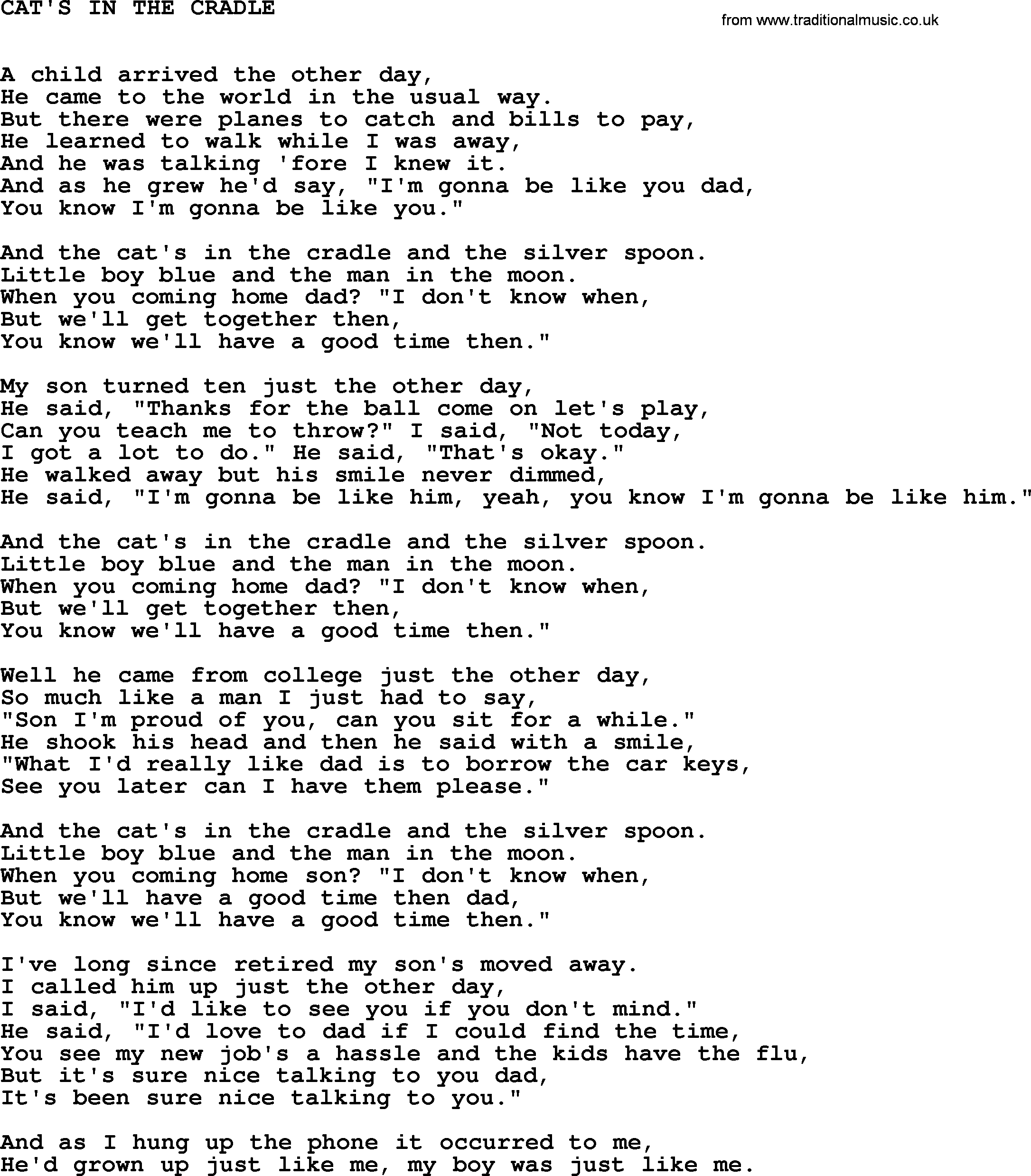 Johnny Cash song Cat's In The Cradle.txt lyrics