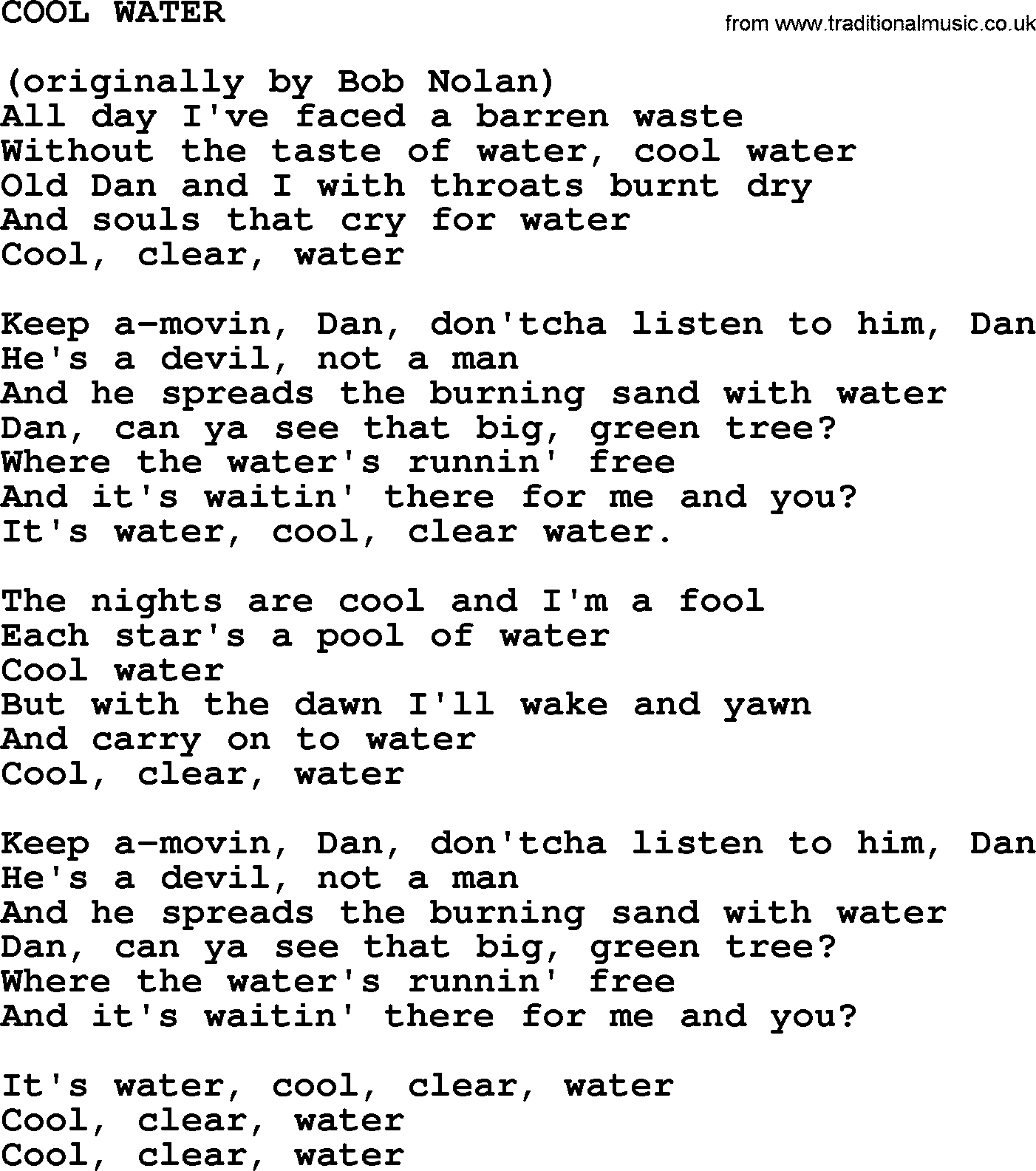 Johnny Cash song Cool Water.txt lyrics
