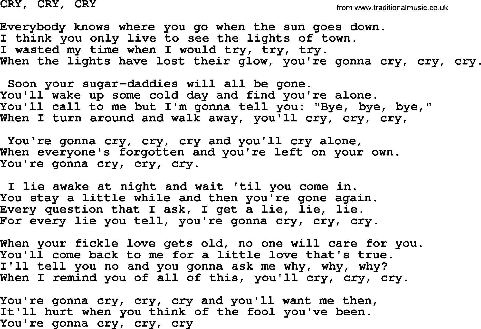 Johnny Cash song Cry, Cry, Cry.txt lyrics