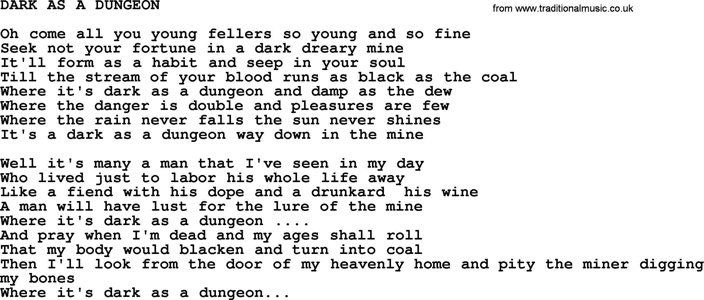 Johnny Cash song Dark As A Dungeon.txt lyrics