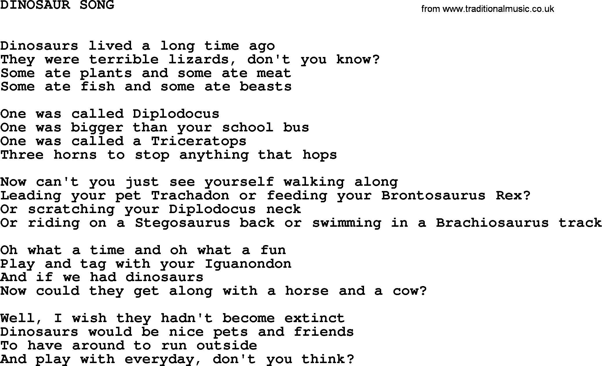 Johnny Cash song Dinosaur Song.txt lyrics