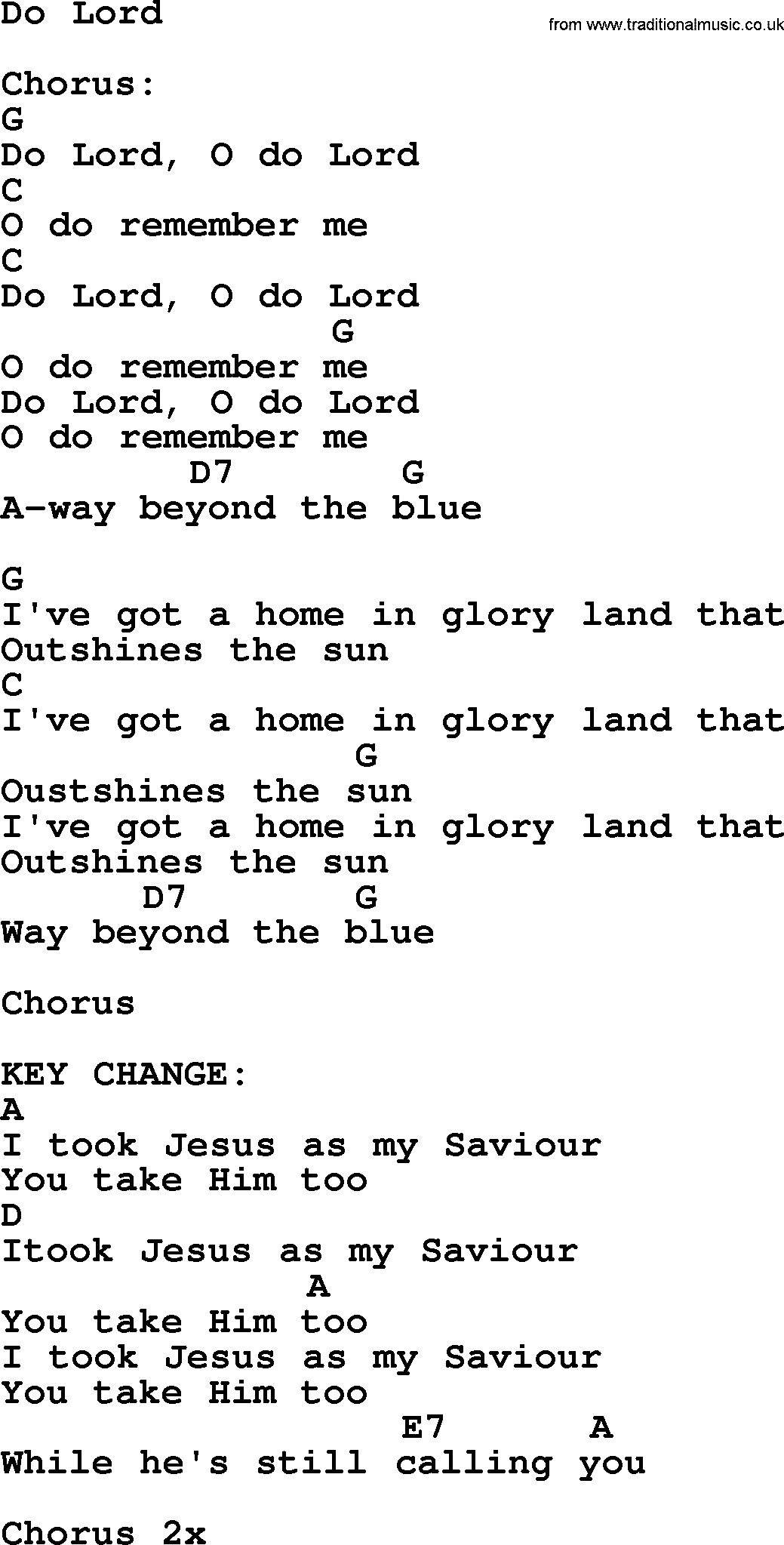 Johnny Cash song Do Lord, lyrics and chords