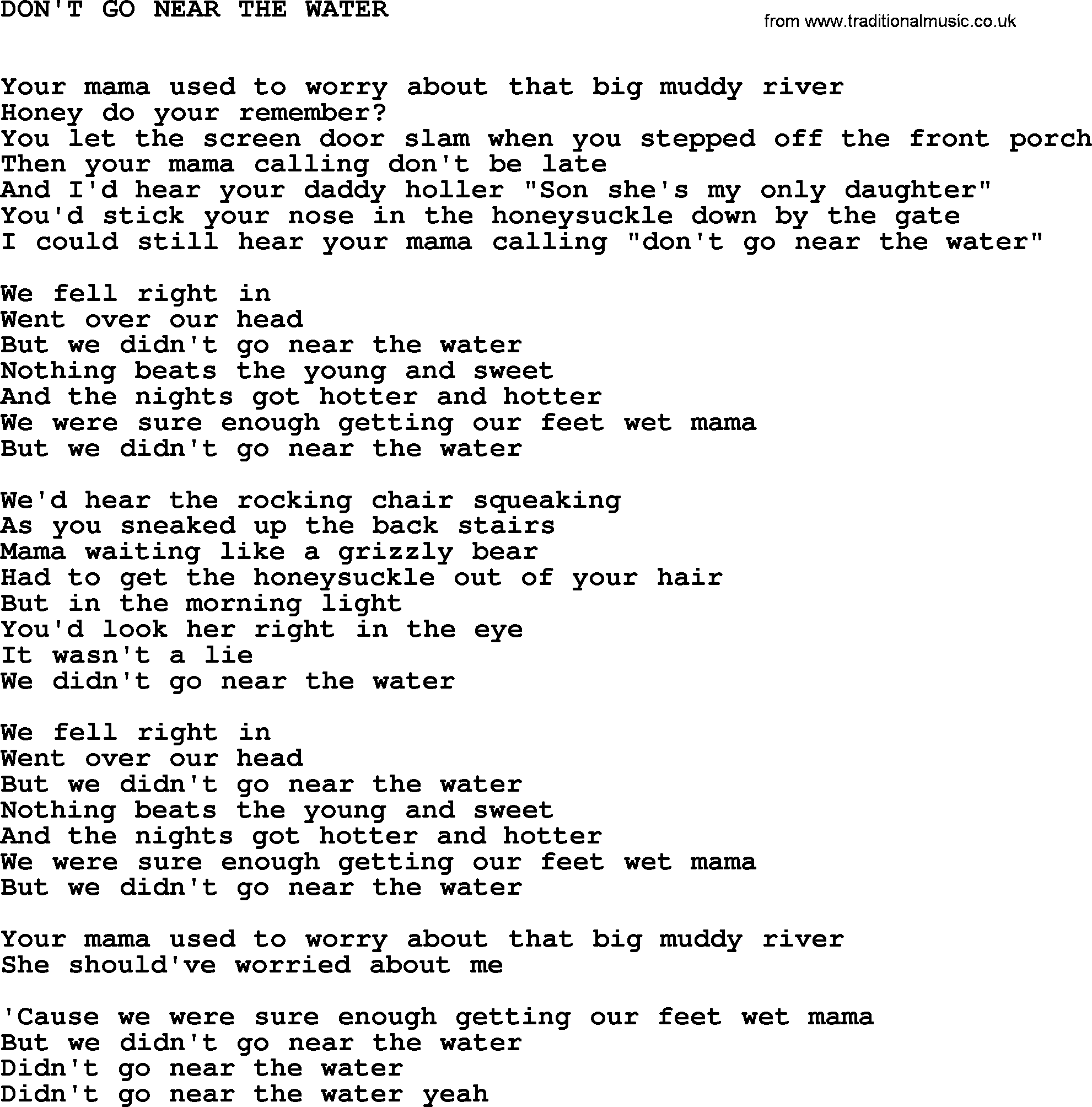 Johnny Cash song Don't Go Near The Water.txt lyrics
