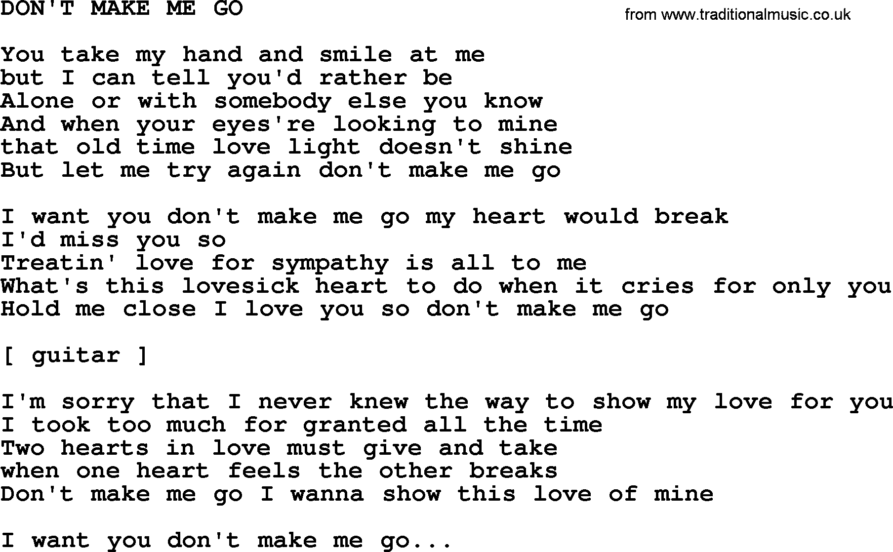 Johnny Cash song Don't Make Me Go.txt lyrics