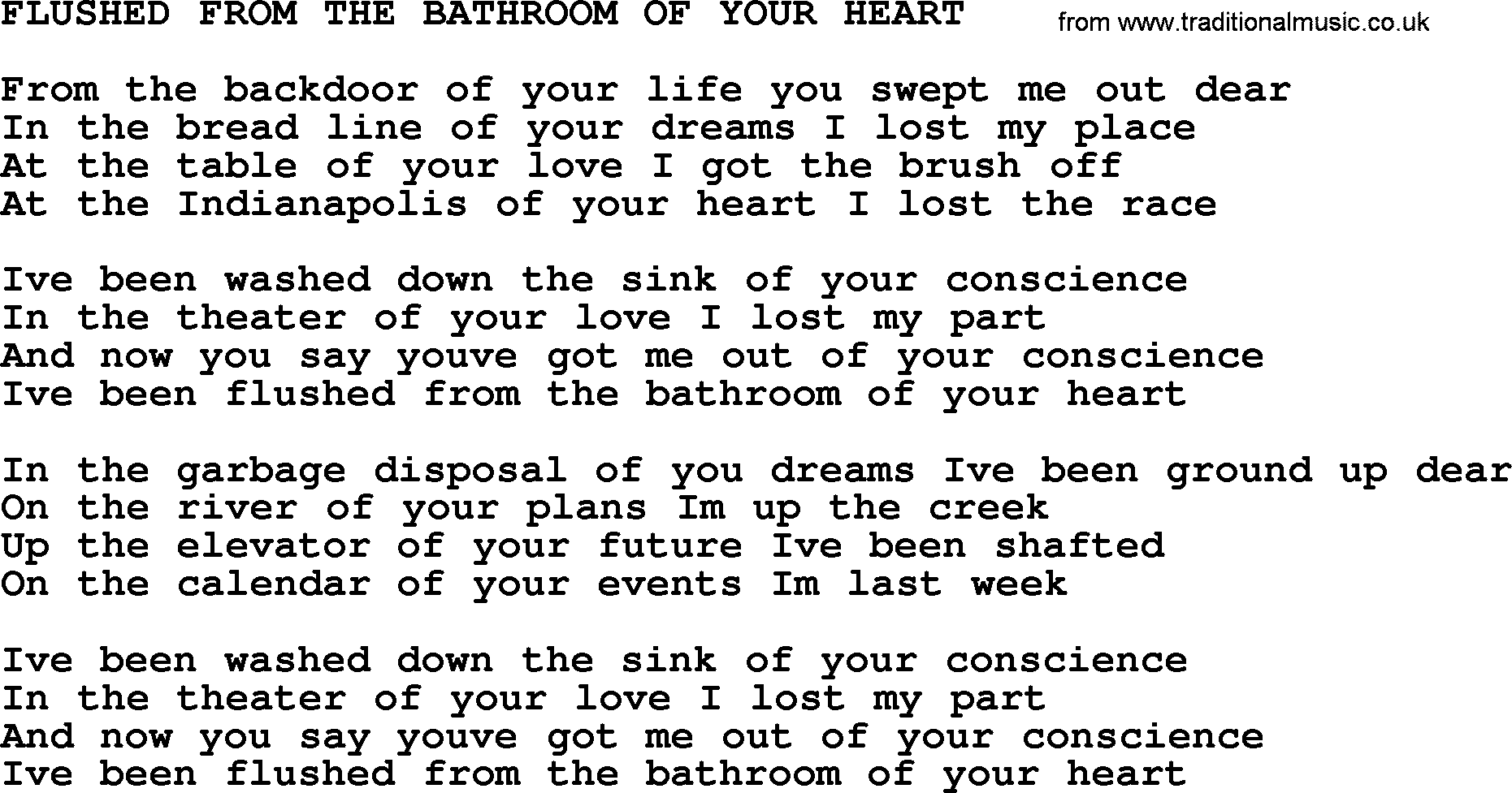 Johnny Cash song Flushed From The Bathroom Of Your Heart.txt lyrics