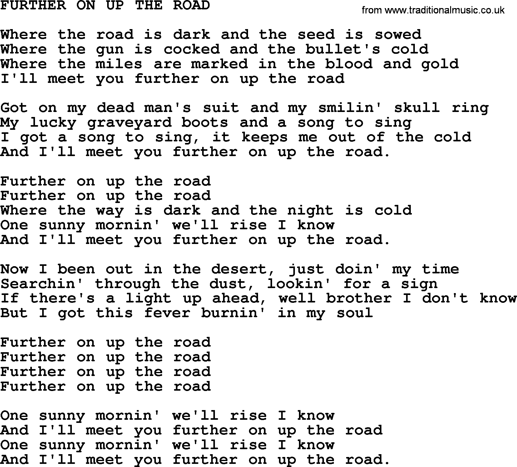 Johnny Cash song Further On Up The Road.txt lyrics