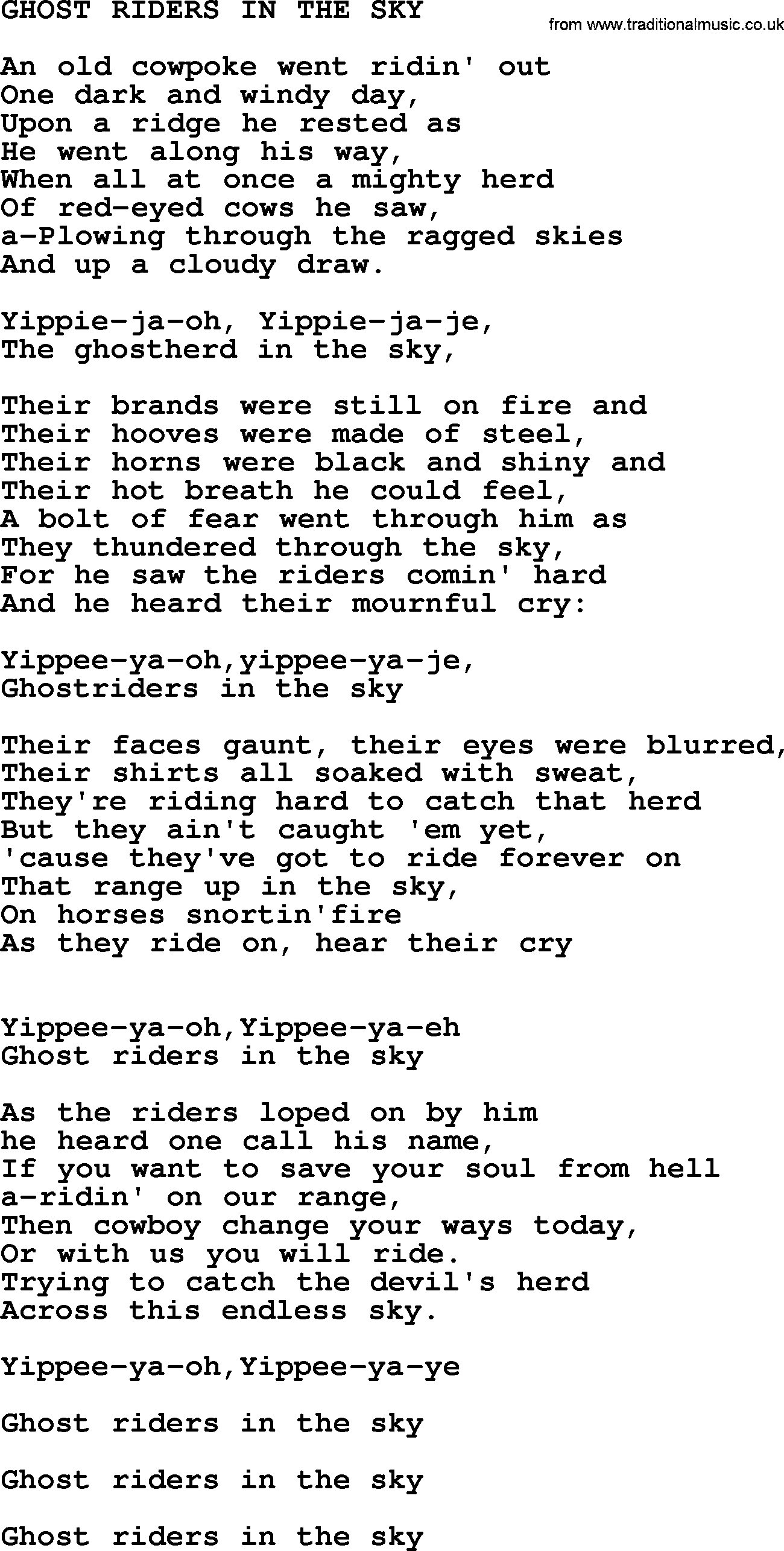 Johnny Cash song Ghost Riders In The Sky.txt lyrics