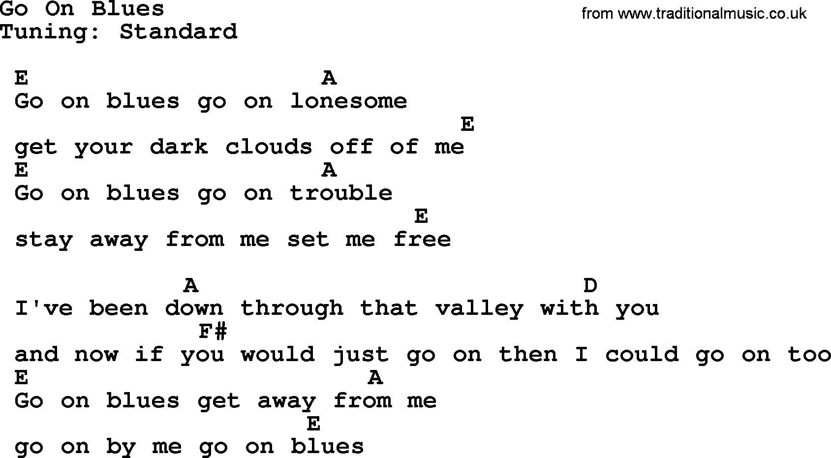 Johnny Cash song Go On Blues, lyrics and chords
