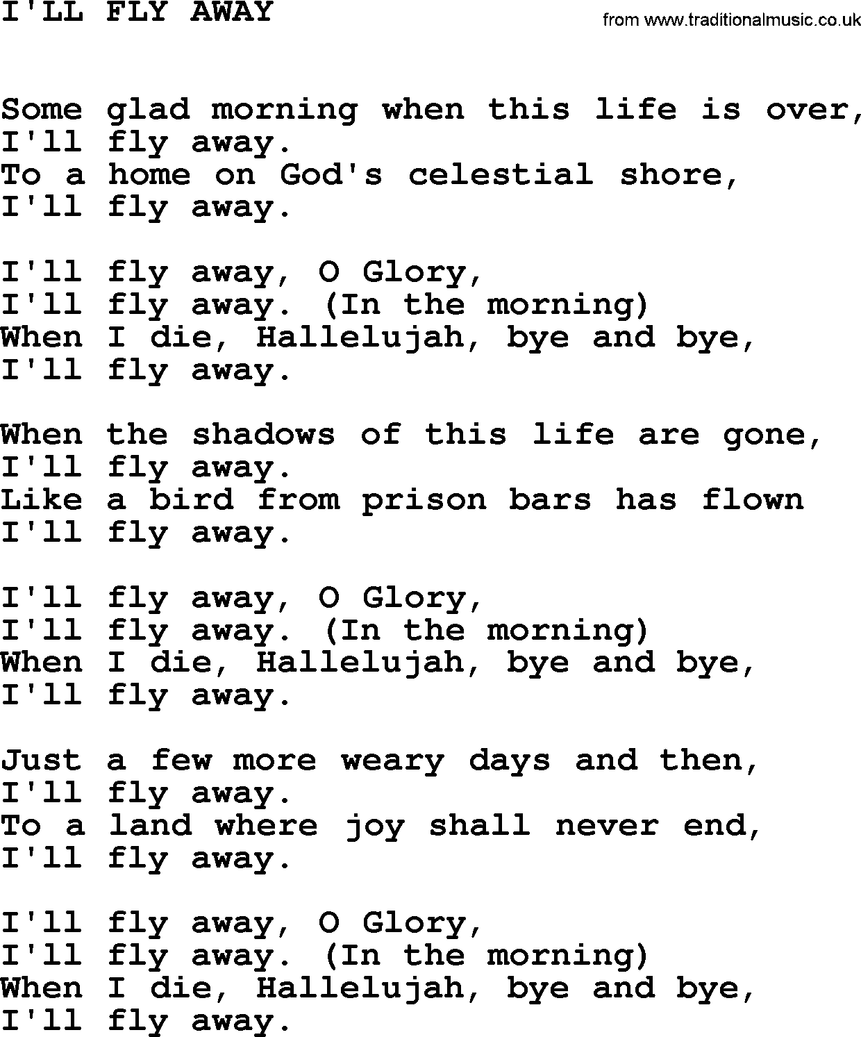 Johnny Cash song I'll Fly Away.txt lyrics
