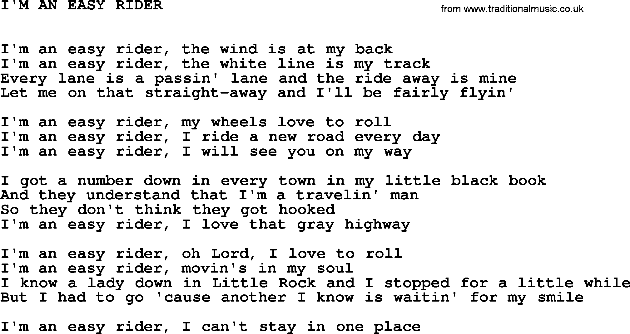 Johnny Cash song I'm An Easy Rider.txt lyrics