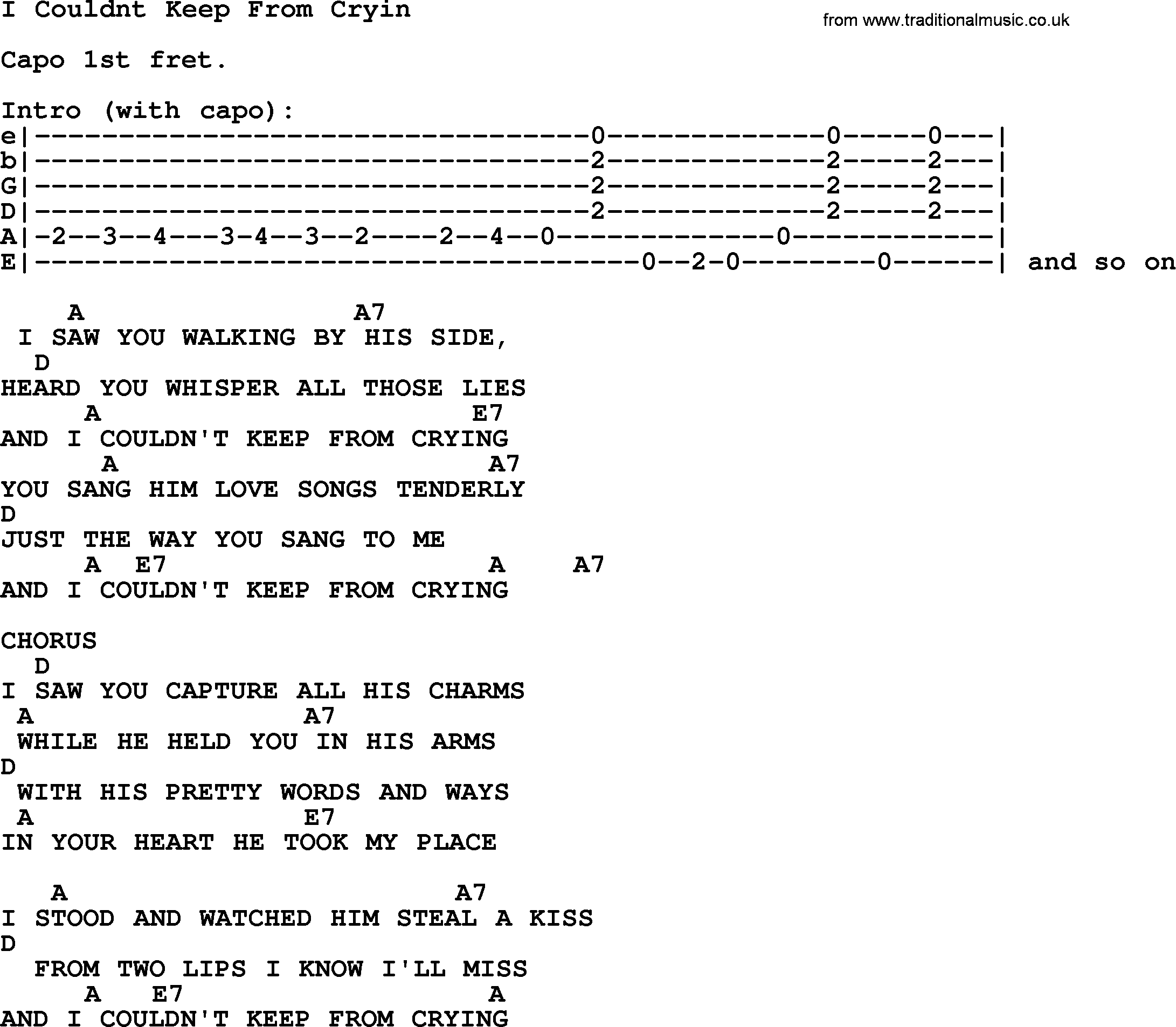 Johnny Cash song I Couldnt Keep From Cryin, lyrics and chords