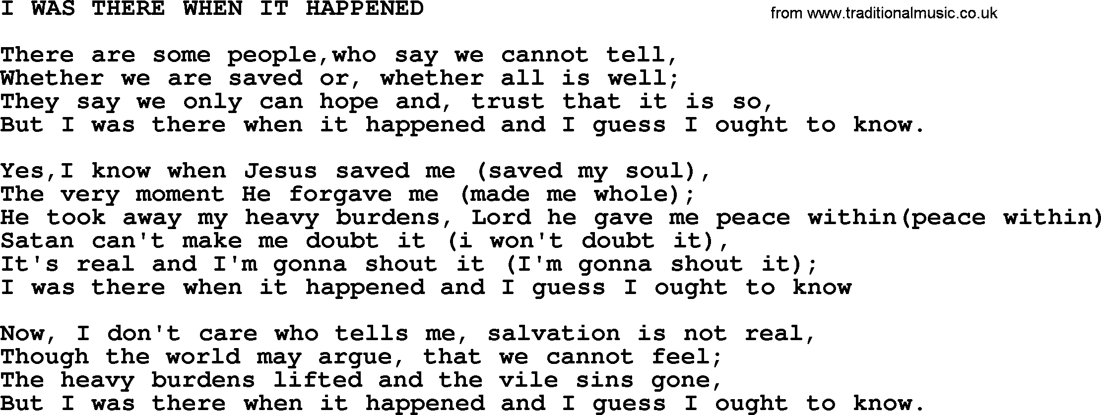 Johnny Cash song I Was There When It Happened.txt lyrics