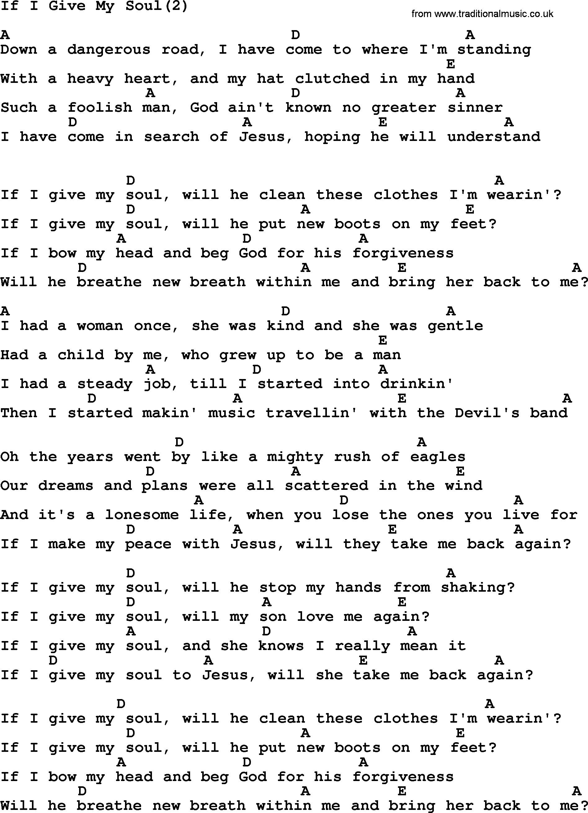 Johnny Cash song If I Give My Soul(2), lyrics and chords