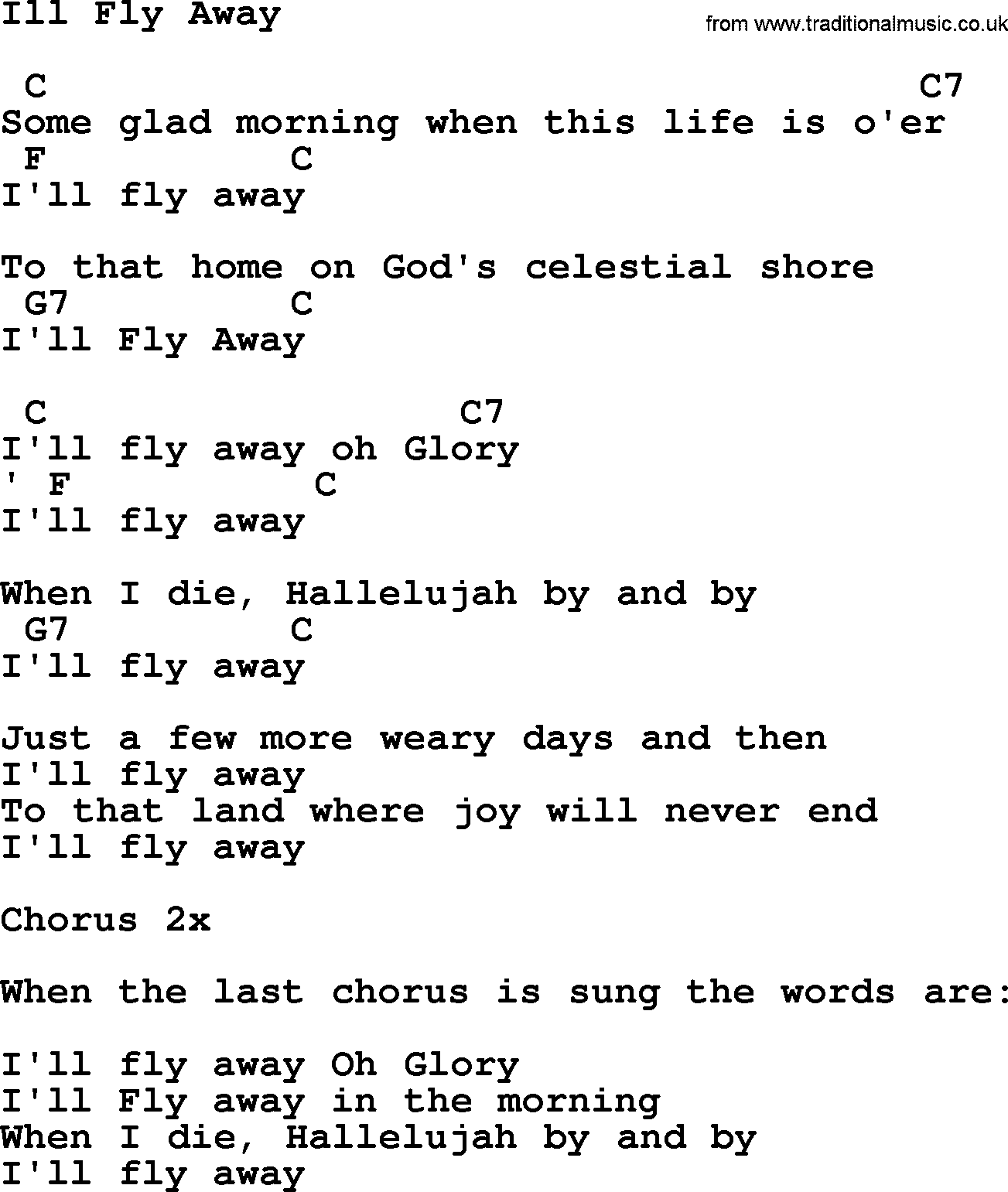 Johnny Cash song: Ill Fly Away, lyrics and chords.