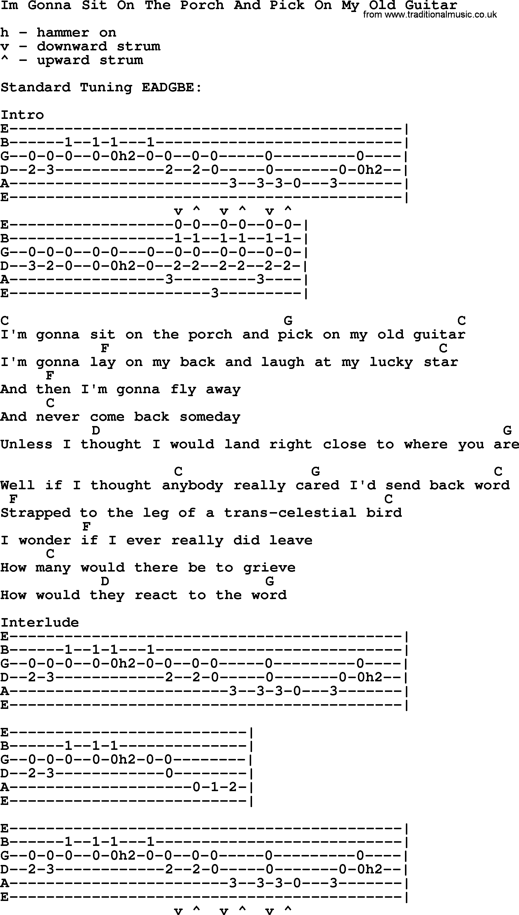 Johnny Cash song Im Gonna Sit On The Porch And Pick On My Old Guitar, lyrics and chords