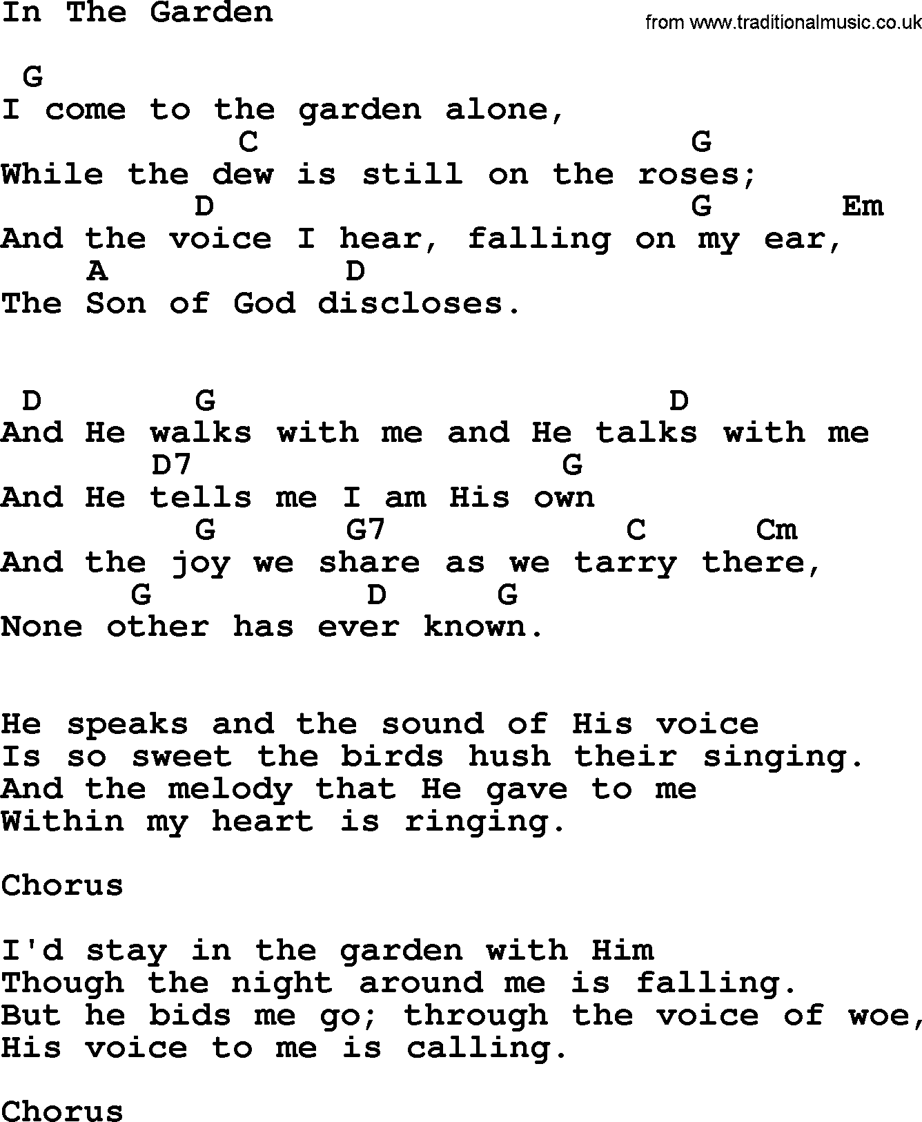Johnny Cash song In The Garden, lyrics and chords