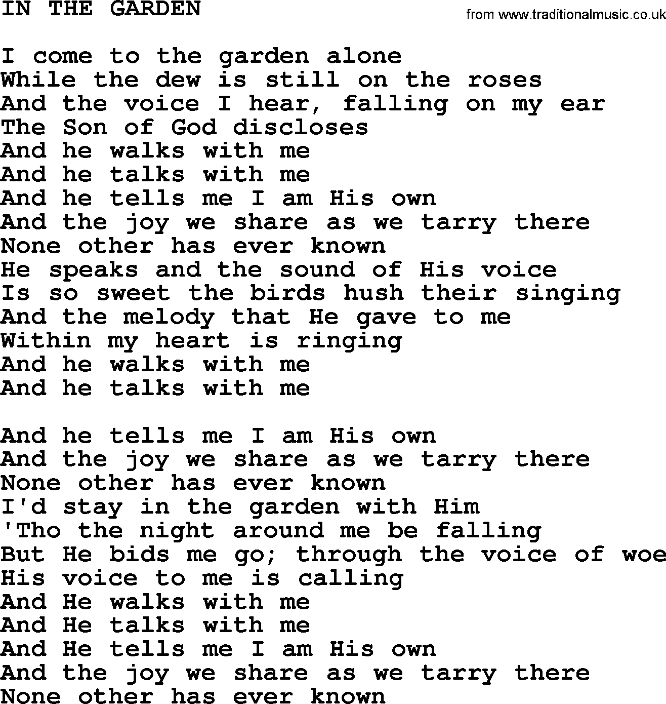 Johnny Cash song In The Garden.txt lyrics