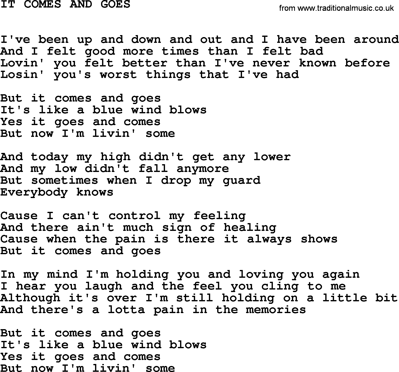 Johnny Cash song It Comes And Goes.txt lyrics