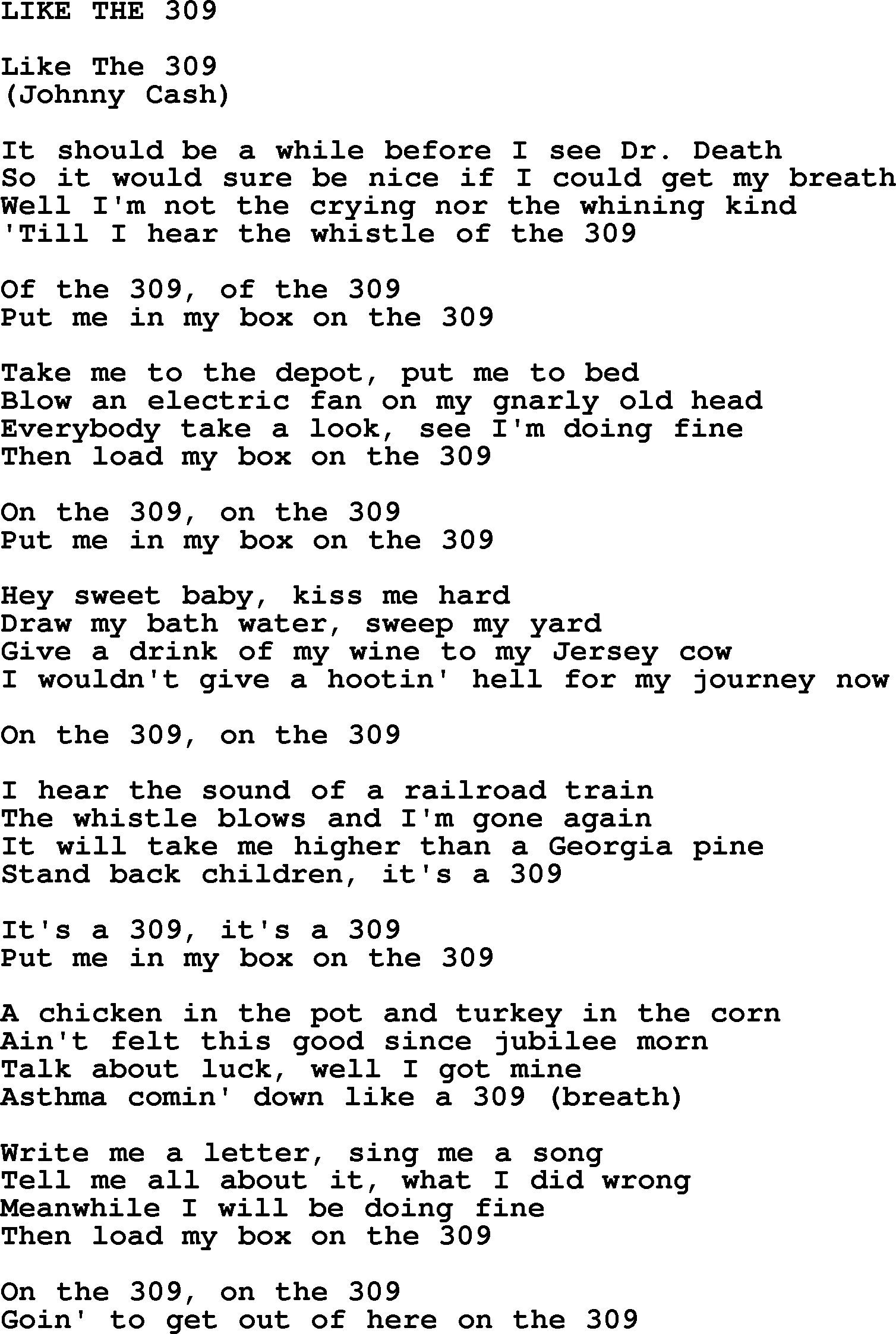 Johnny Cash song Like The 309.txt lyrics