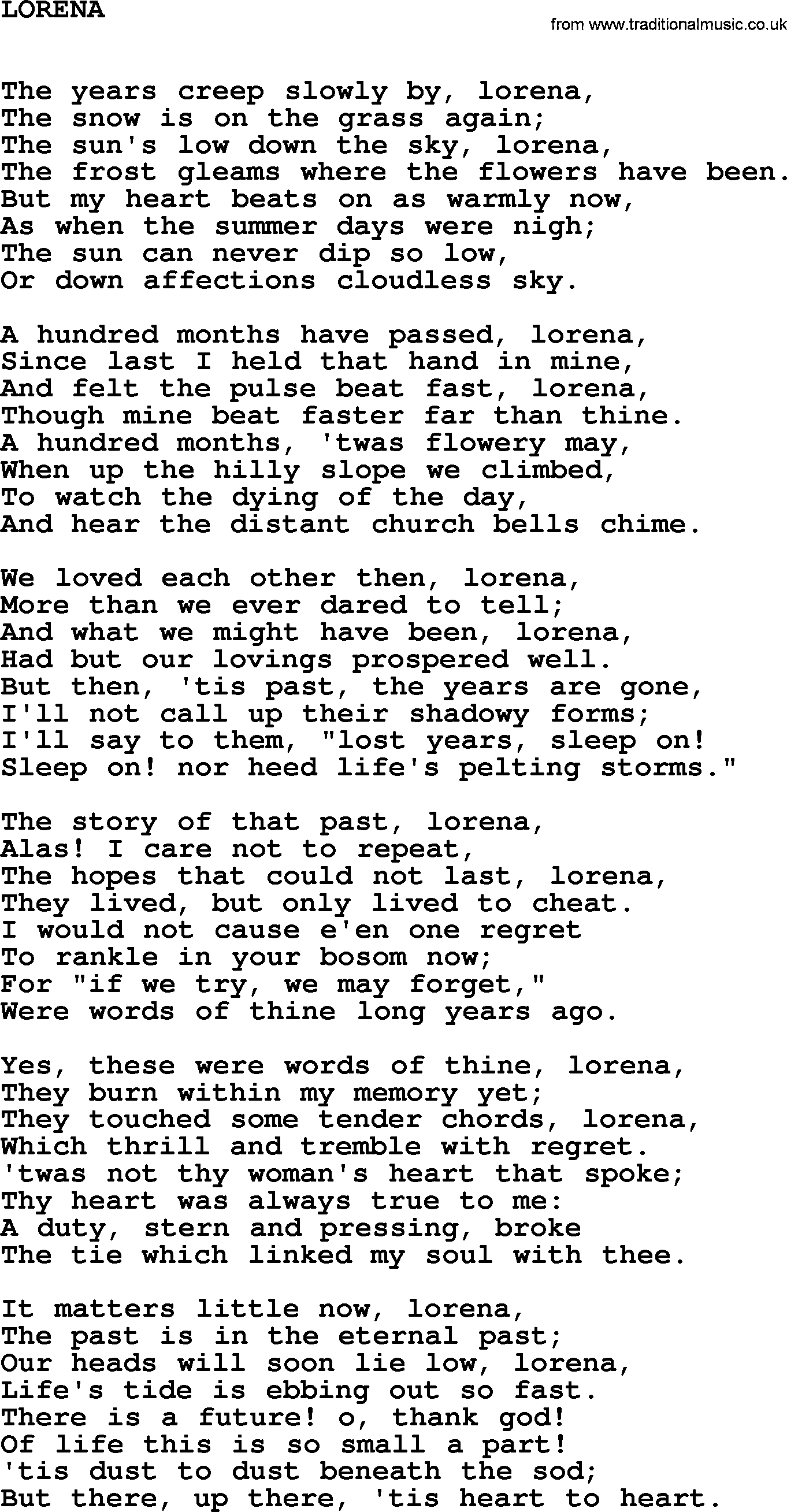 Johnny Cash song Lorena.txt lyrics