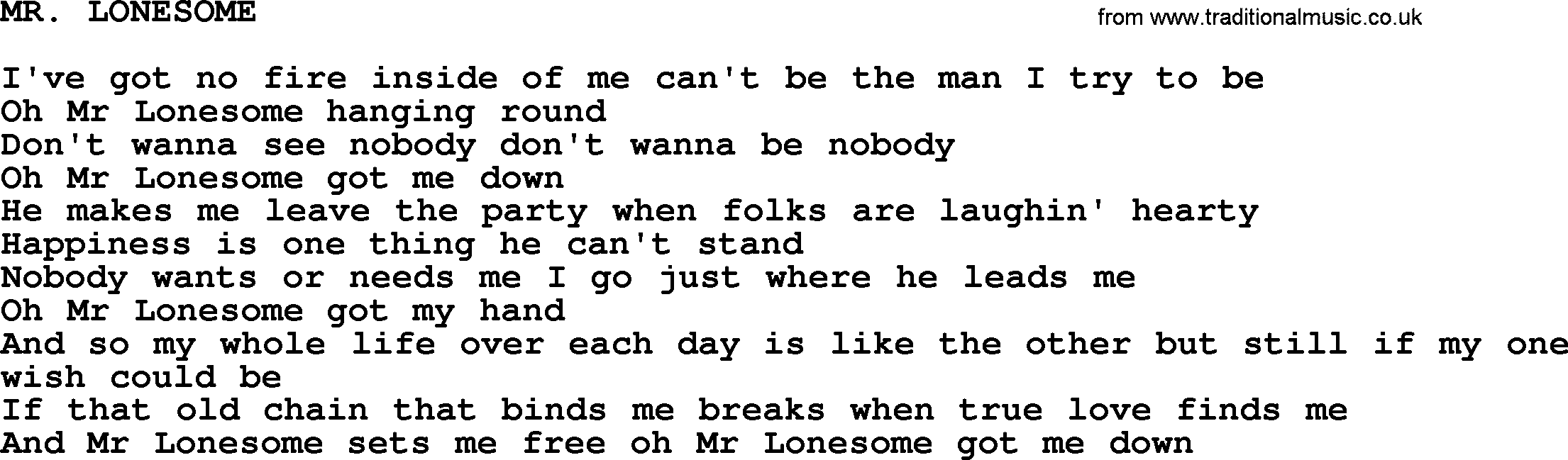 Johnny Cash song Mr. Lonesome.txt lyrics