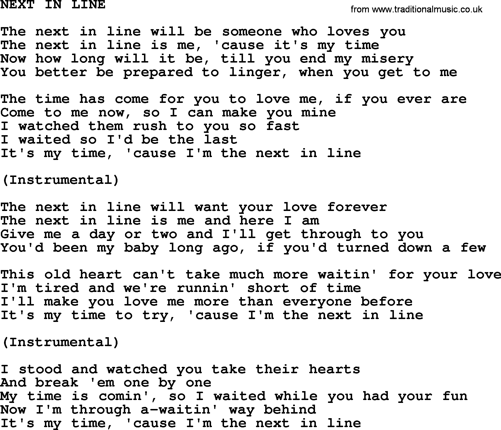 Johnny Cash song Next In Line.txt lyrics