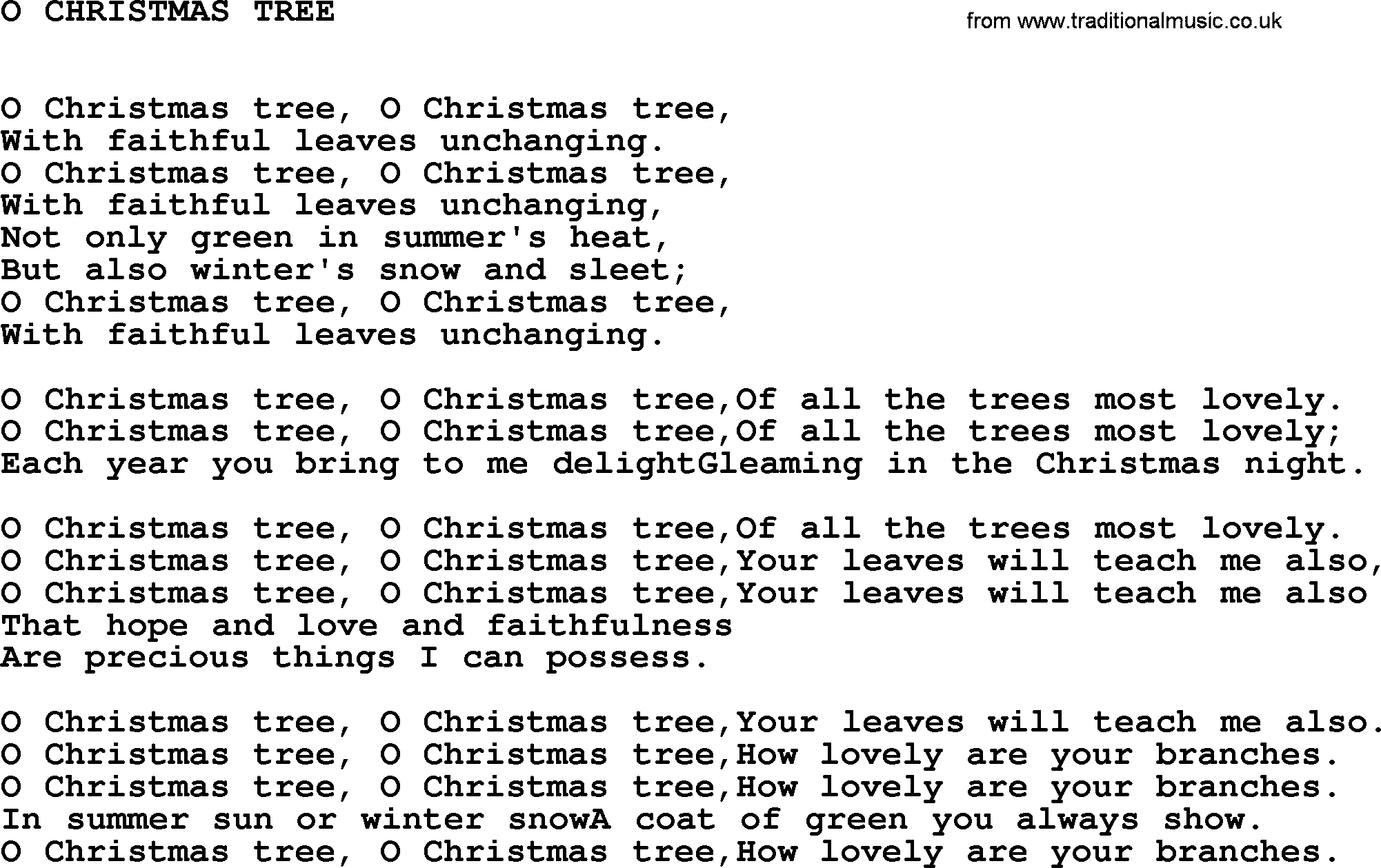 Johnny Cash song O Christmas Tree.txt lyrics