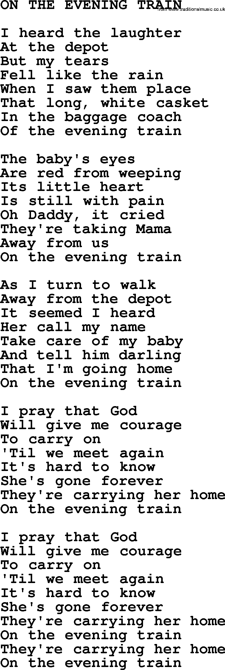 Johnny Cash song On The Evening Train.txt lyrics