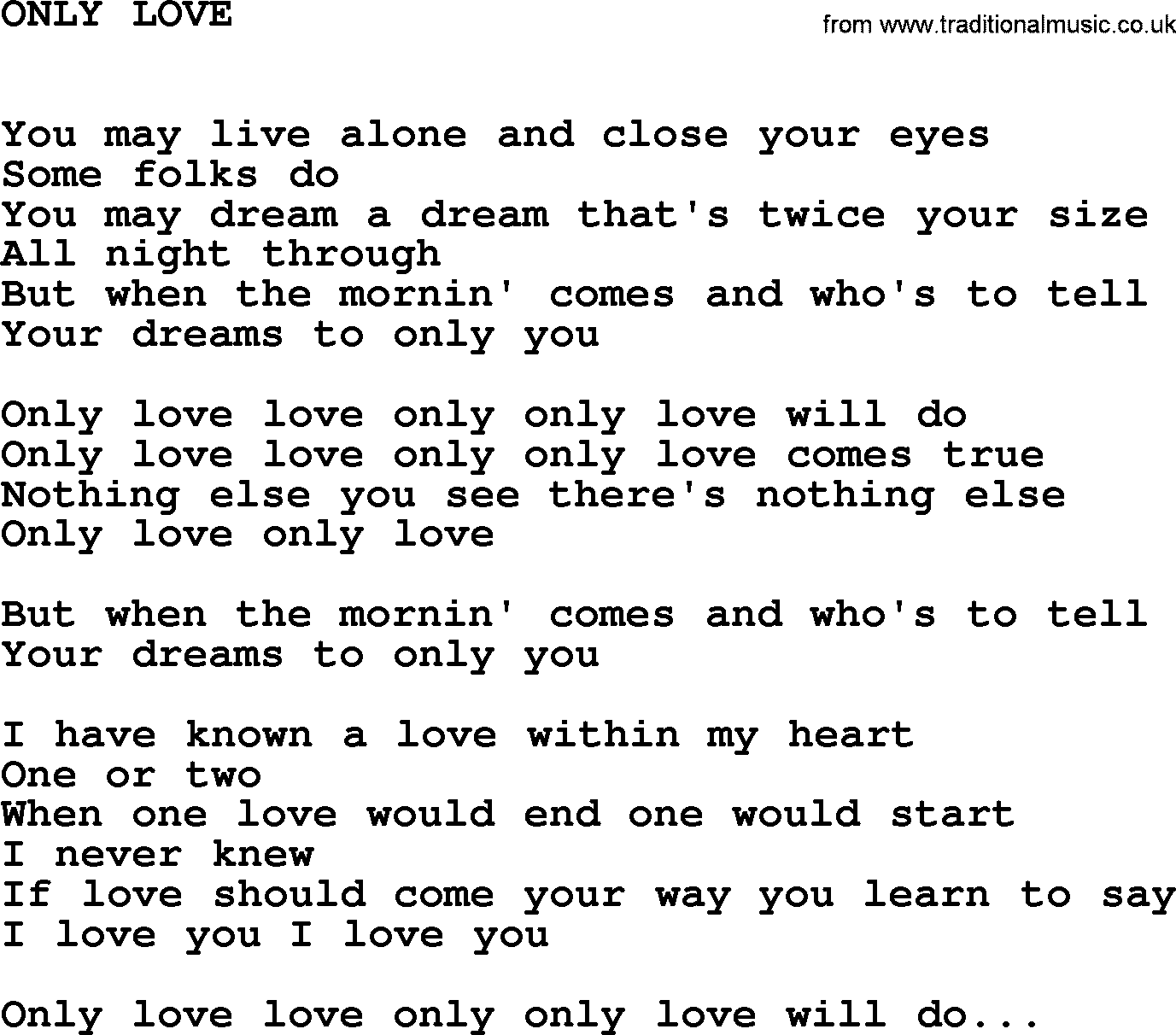 Johnny Cash song Only Love.txt lyrics