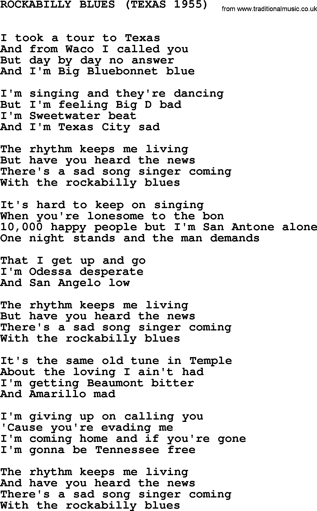 Johnny Cash song Rockabilly Blues(Texas 1955).txt lyrics