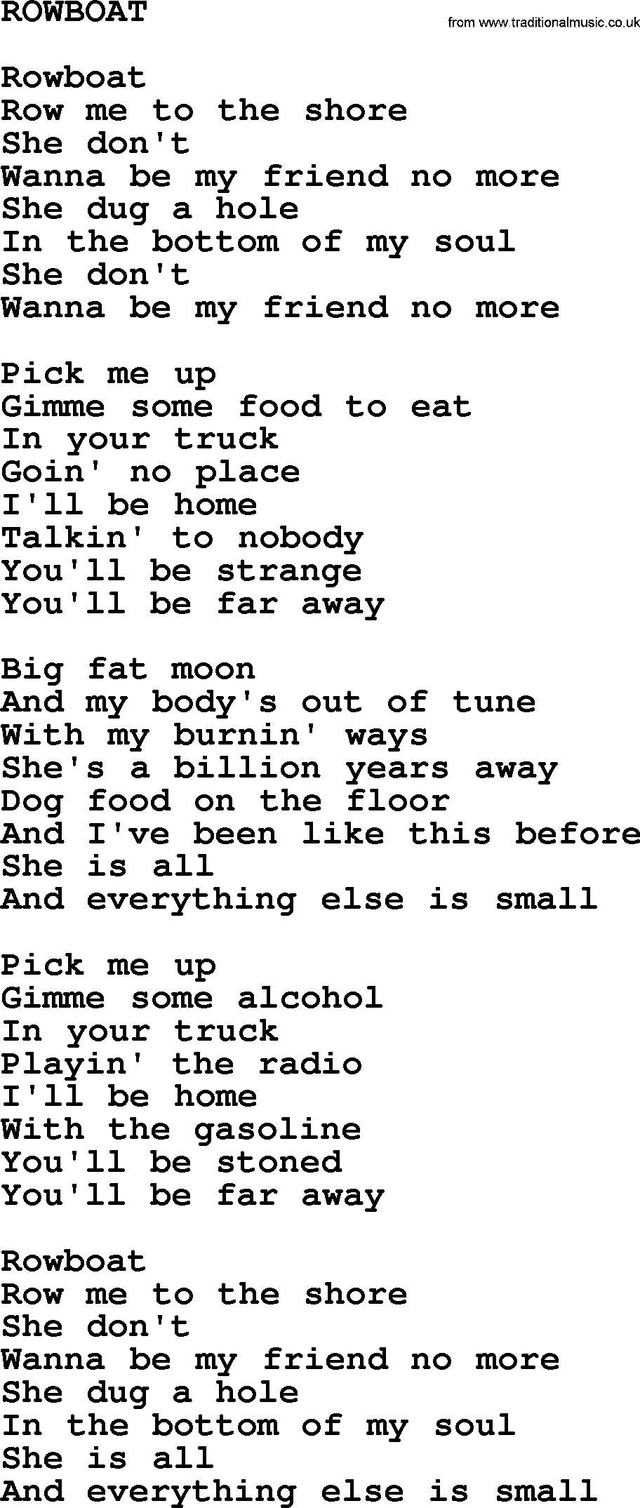 Johnny Cash song Rowboat.txt lyrics