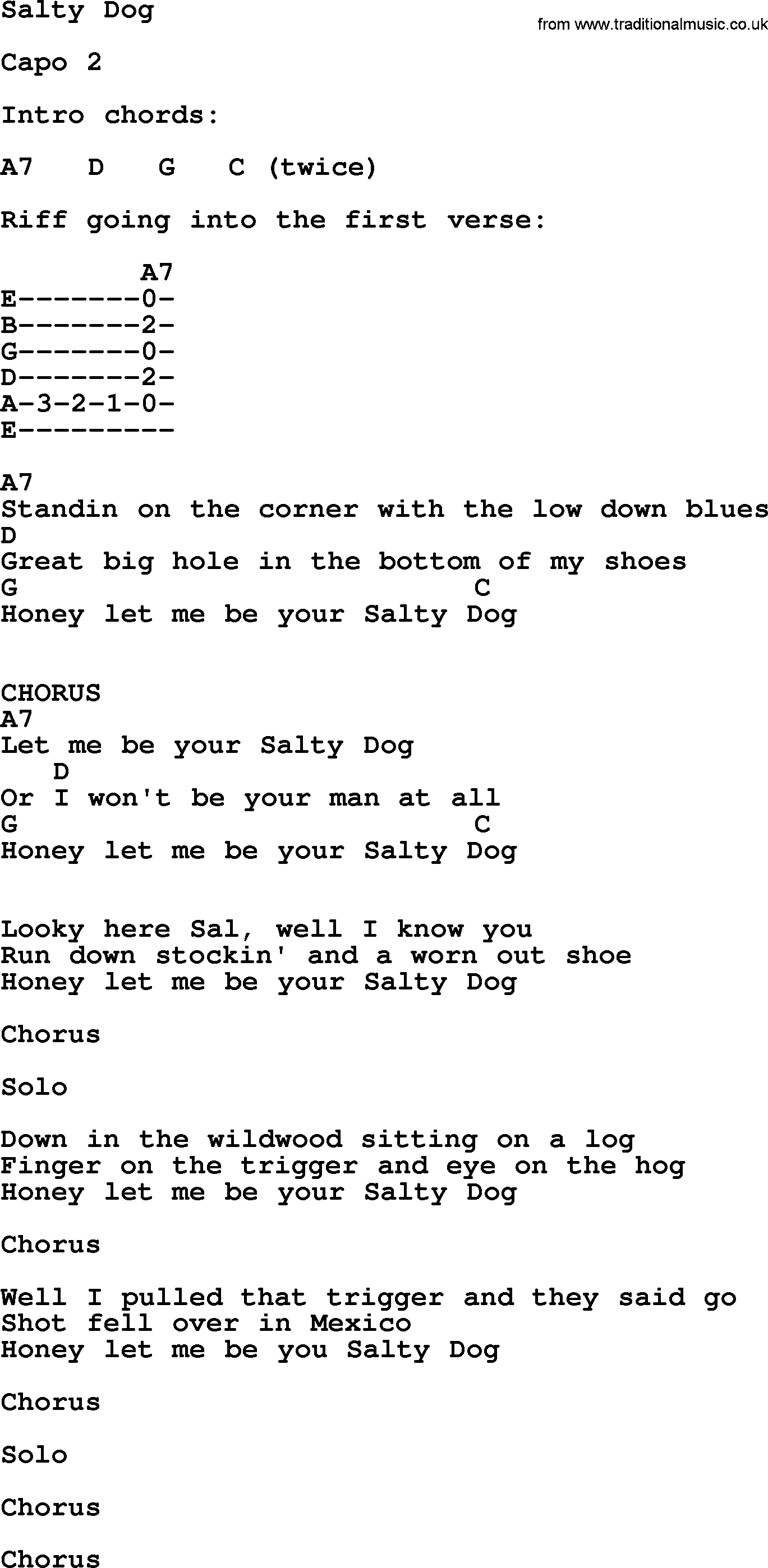 Johnny Cash song Salty Dog, lyrics and chords