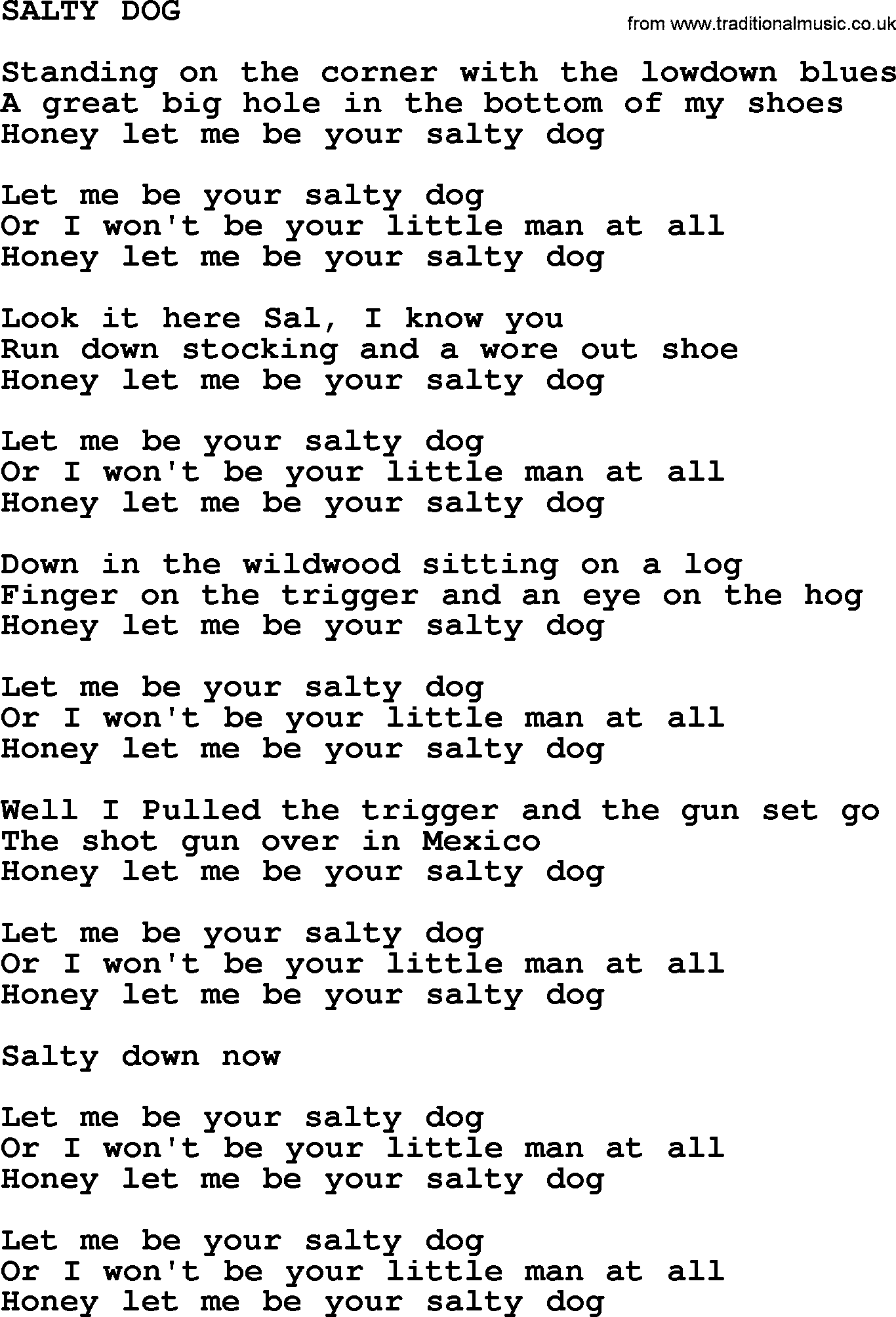 Johnny Cash song Salty Dog.txt lyrics