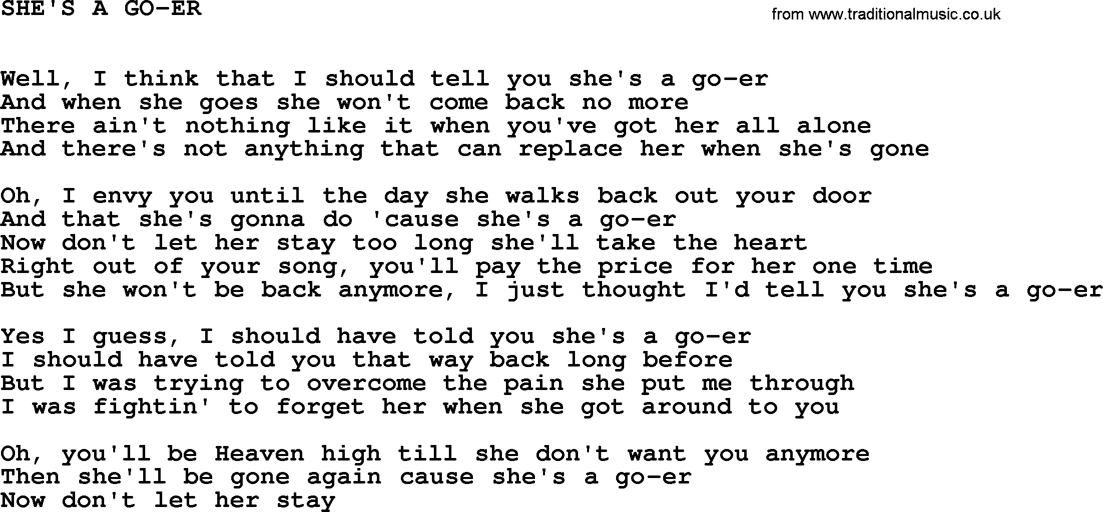 Johnny Cash song She's A Go-er.txt lyrics