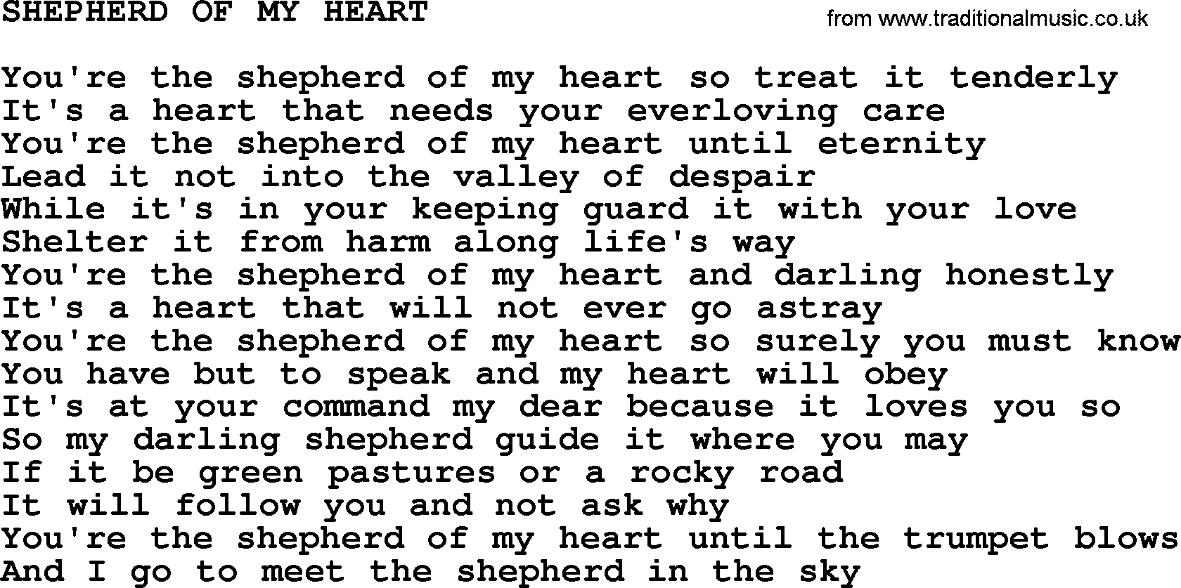 Johnny Cash song Shepherd Of My Heart.txt lyrics