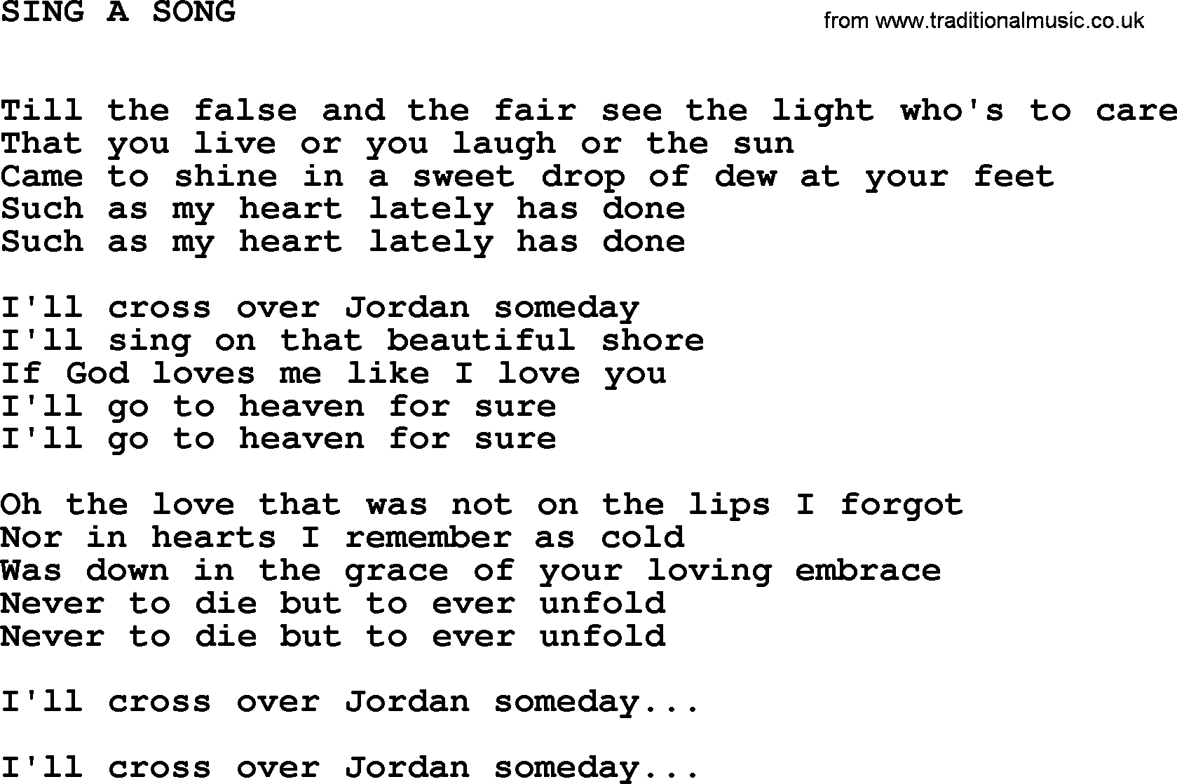 Johnny Cash song Sing A Song.txt lyrics
