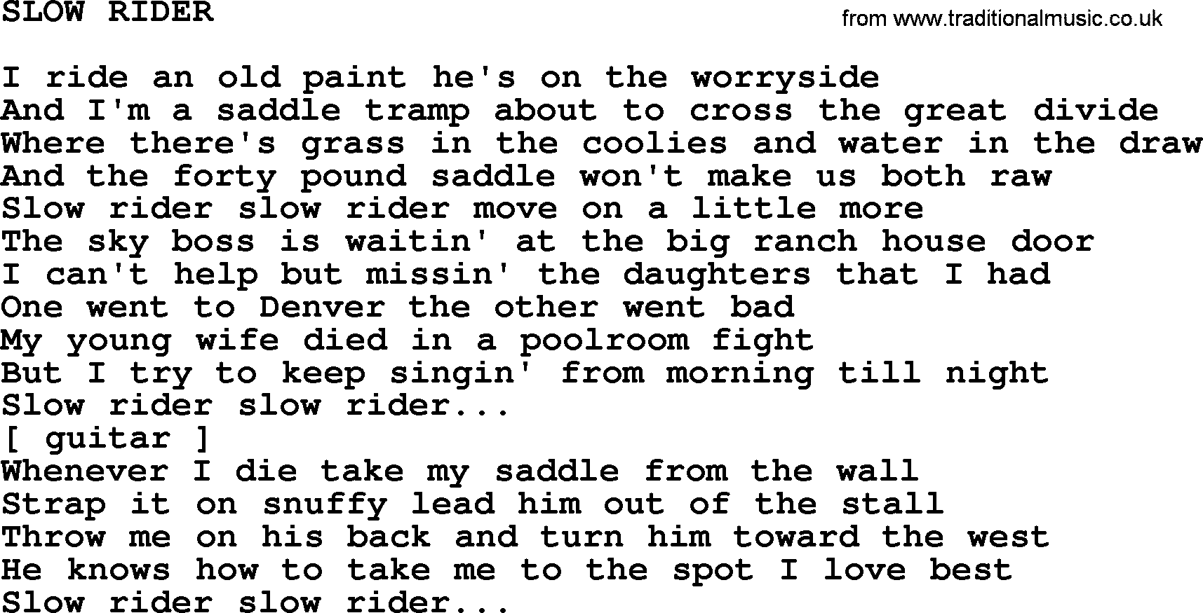 Johnny Cash song Slow Rider.txt lyrics