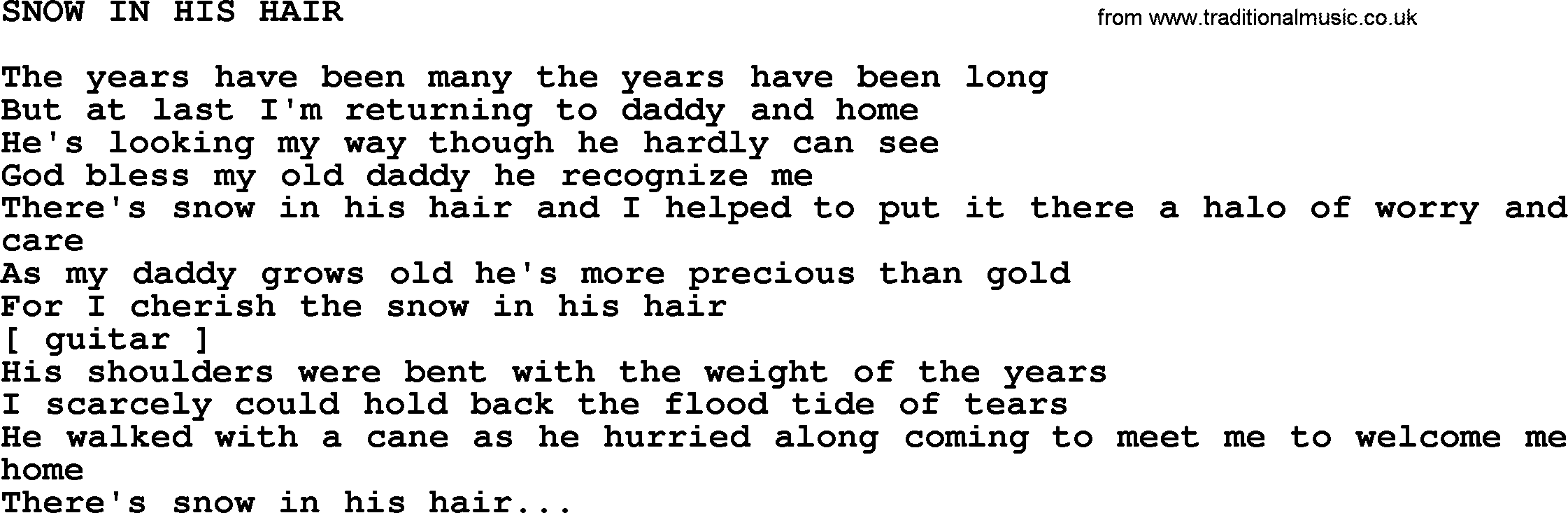 Johnny Cash song Snow In His Hair.txt lyrics