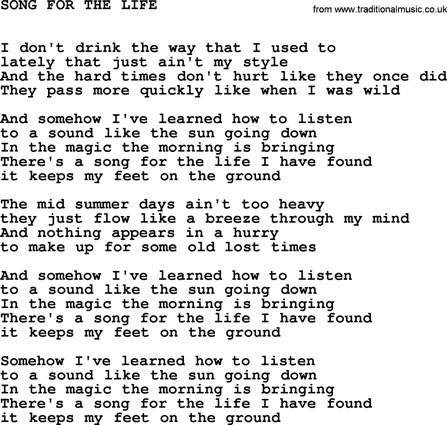 Johnny Cash song Song For The Life.txt lyrics