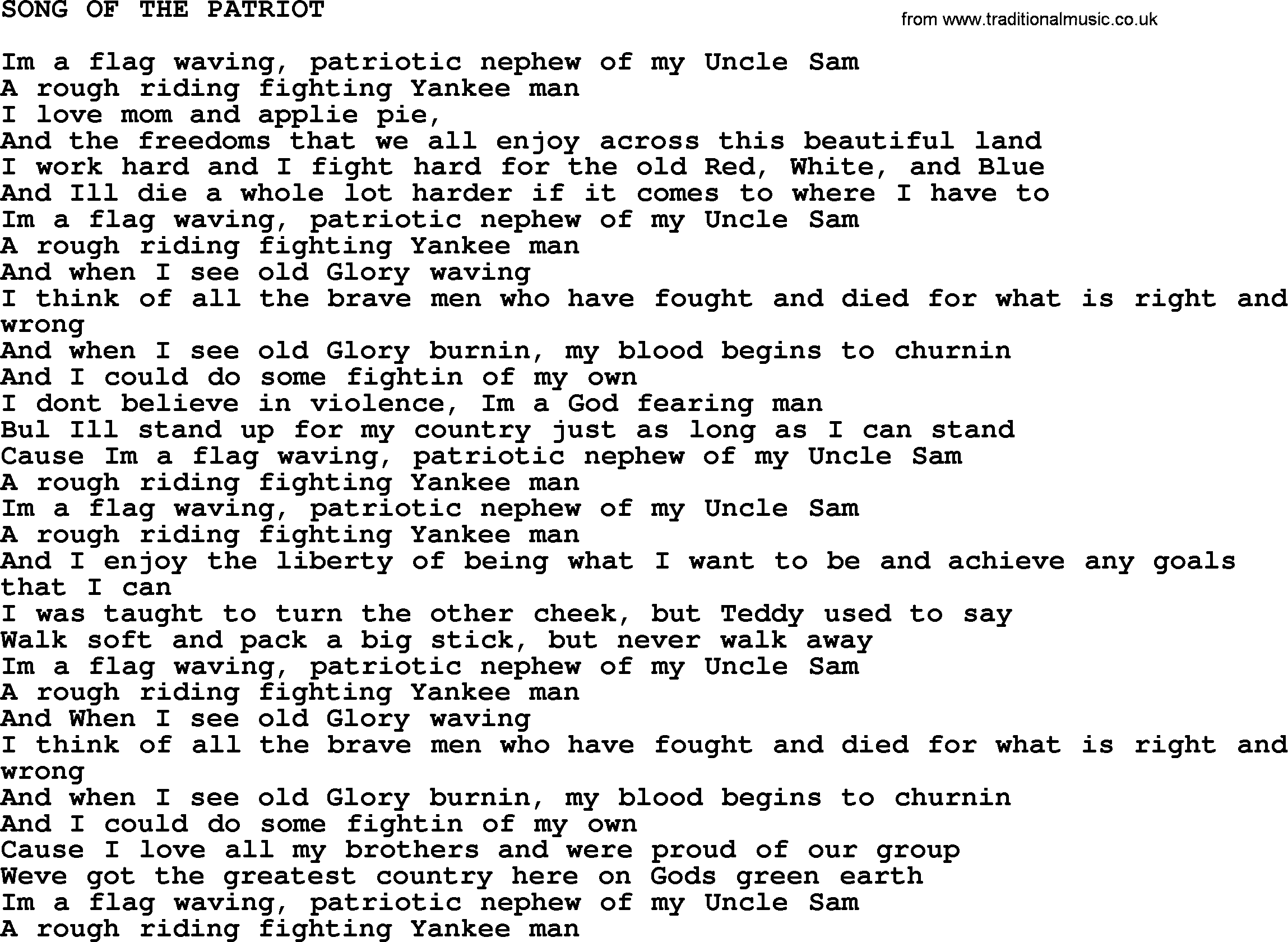 Johnny Cash song Song Of The Patriot.txt lyrics